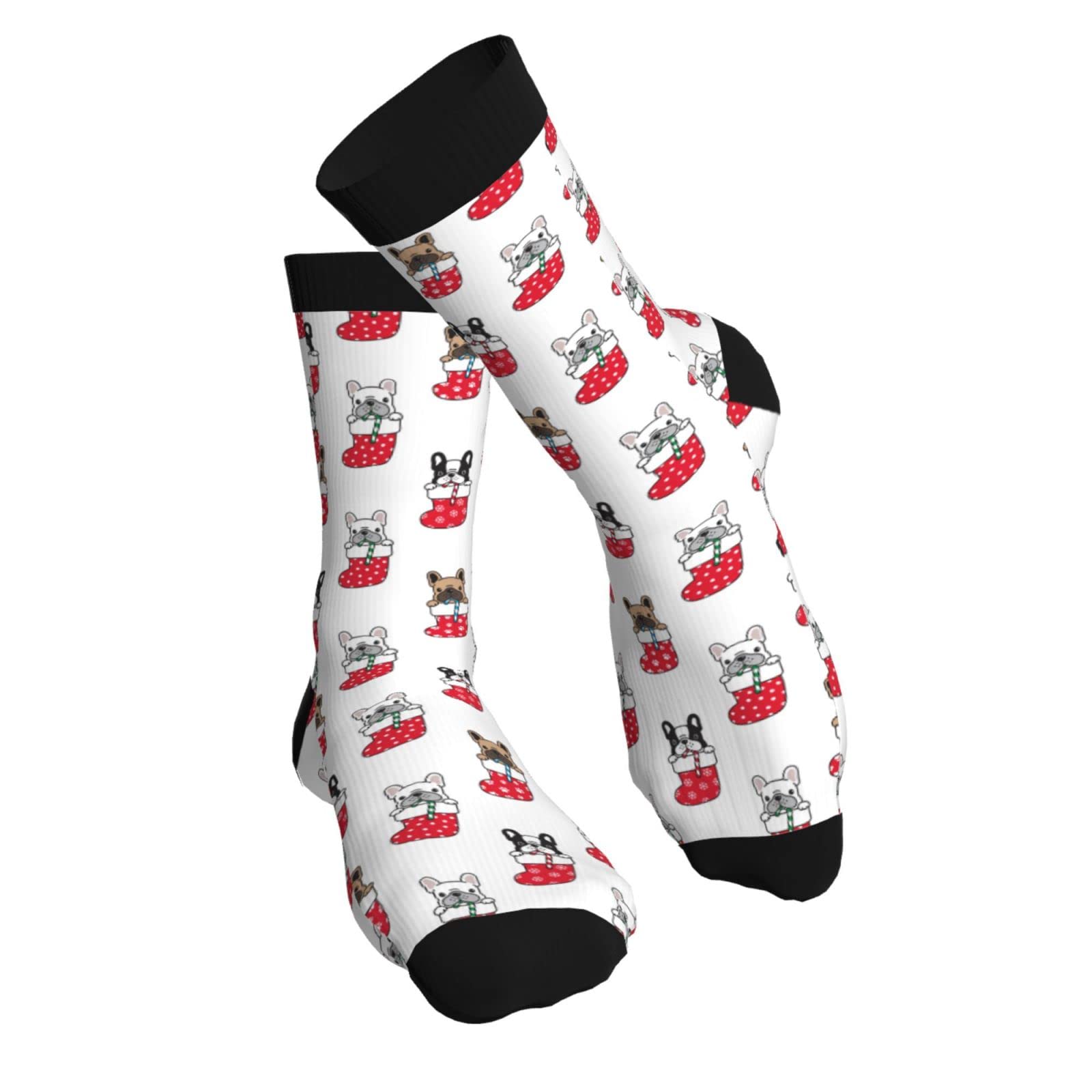 Funny French Bulldog Christmas Compression Socks for Women & Men - Novelty Crew Socks with White Design - Perfect Gift for Runners, Nurses & Travelers