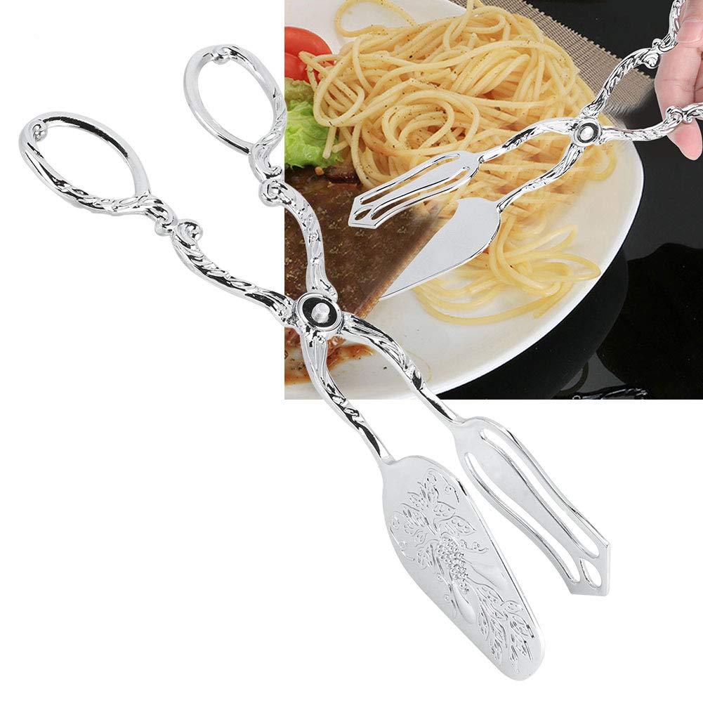 2Pcs Retro Zinc Alloy Bread Tongs - Silver Kitchen Utensils for Baking, Cooking & Serving - Perfect for Salad, Cake, Snacks & Pastry Handling - Ideal for Home Bakeries, Cafes & Restaurants