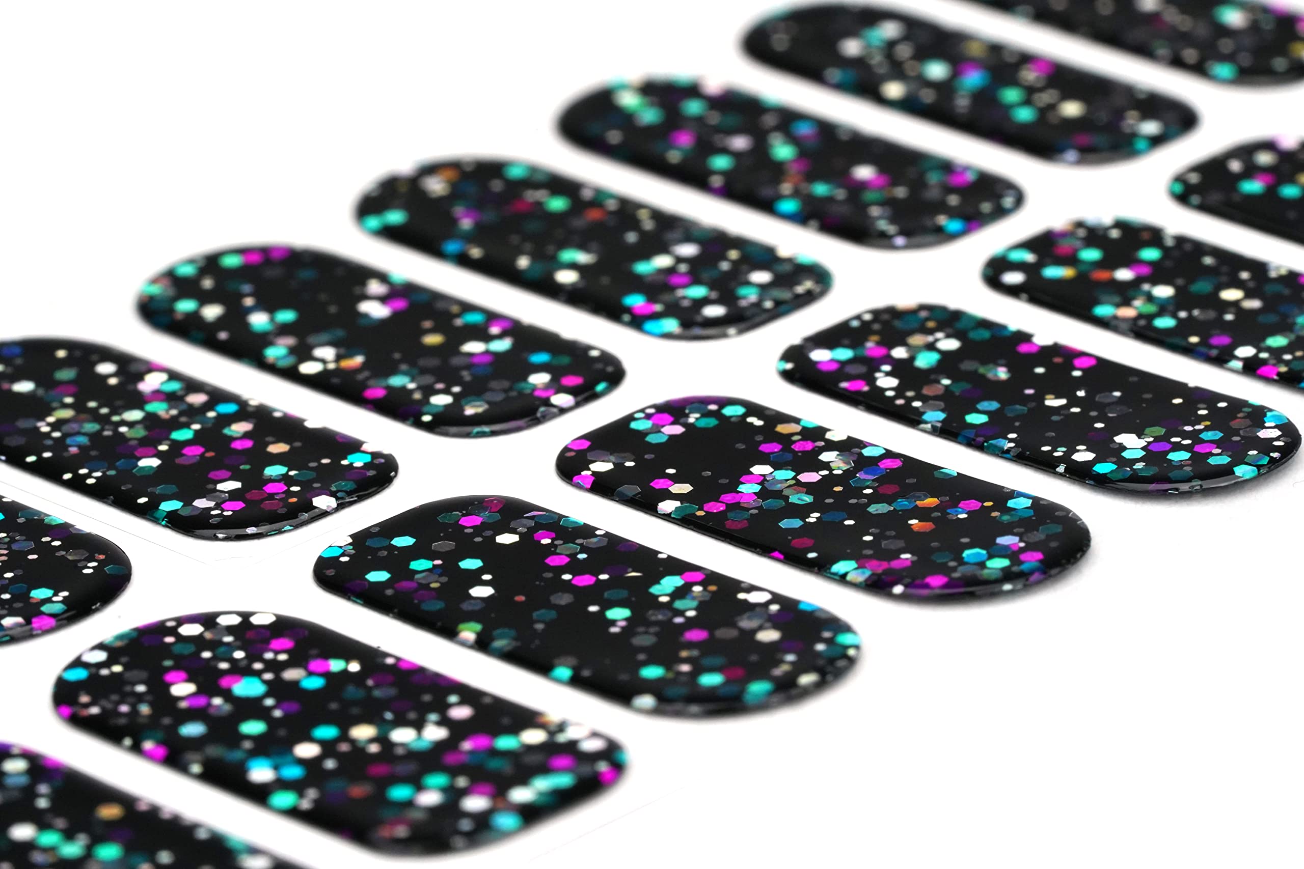 22 Premium Semi-Cured Gel Nail Polish Strips with Application Accessories (Black & Sparkle) - Perfect for Parties, Weddings & Everyday Glamour