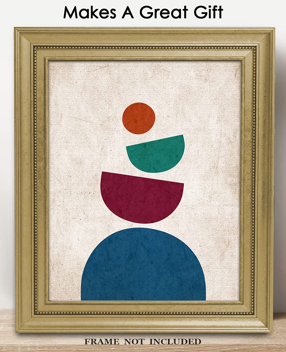 Geometric Balancing Stones Abstract Wall Art - Minimalist Aesthetic Boho Decor for Home Office Bedroom & Living Room - Unframed 8x10 Inch Posters | Perfect for Meditation Spaces, Yoga Studios & Modern Interior Design