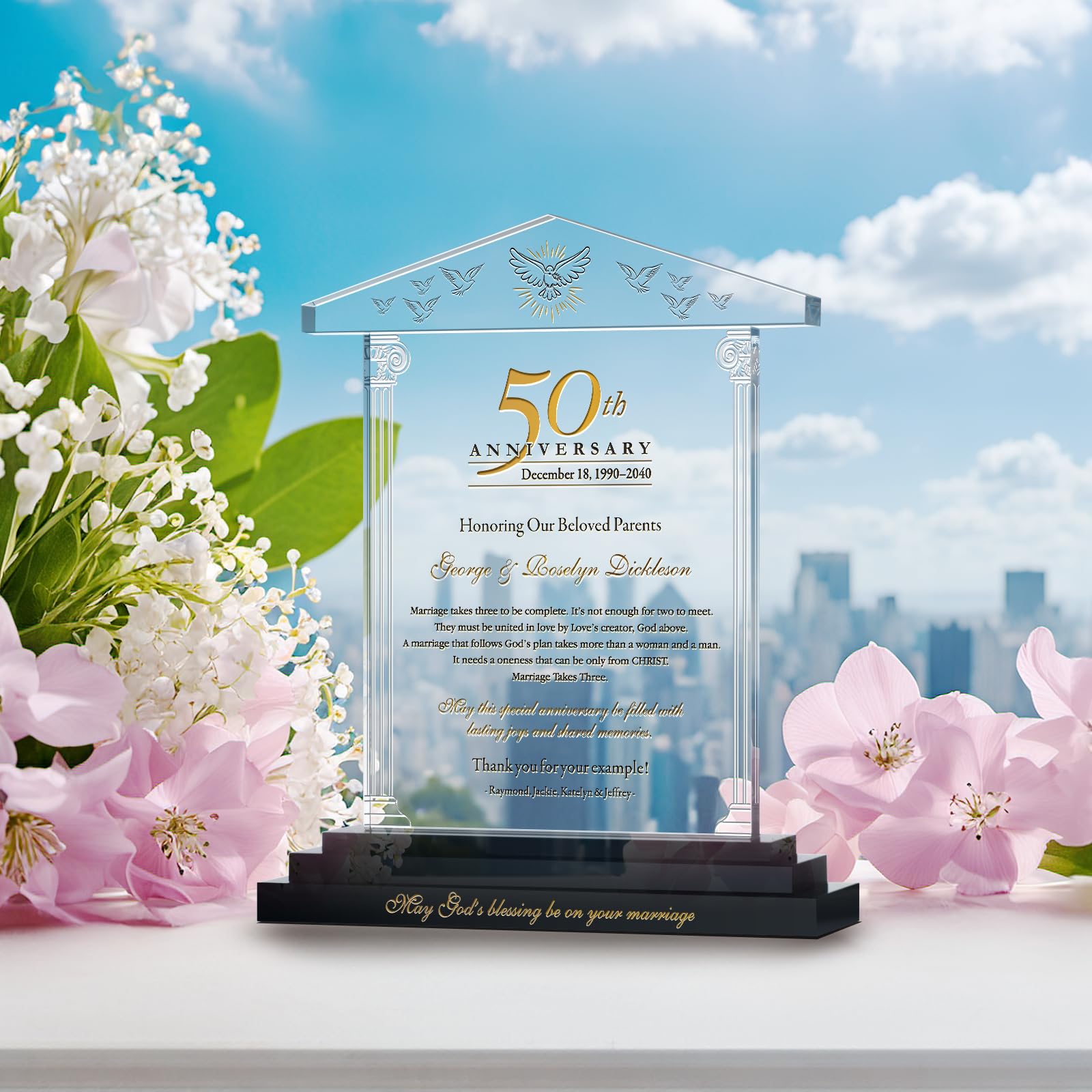 Personalized 50th Wedding Anniversary Gift for Parents - Custom Engraved with Names & Date - Golden Anniversary Keepsake for Mom & Dad - Perfect for Church, Home Display & Family Celebrations (10.5