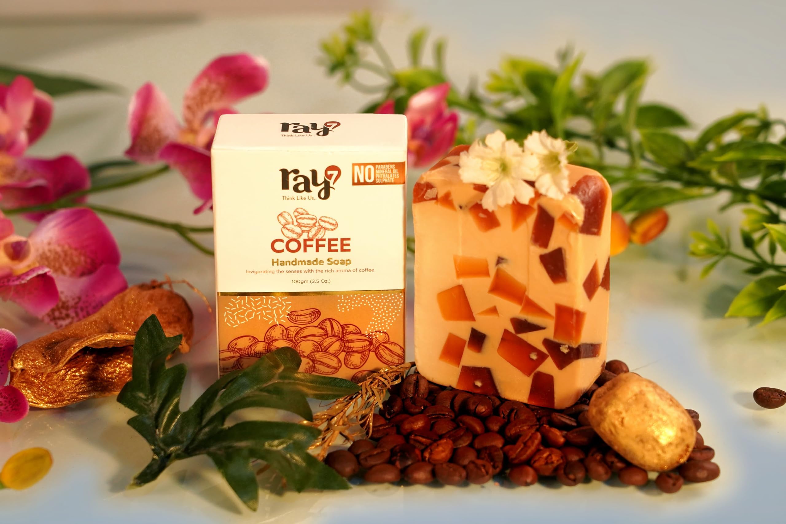 Ray7 Coffee Handmade Soap - Natural Skin Brightening & Exfoliating Bar | Sulphate-Free, Paraben-Free, Phthalate-Free & Cruelty-Free | 100g x 4 Pack | Perfect for Morning Routine & Spa Day at Home