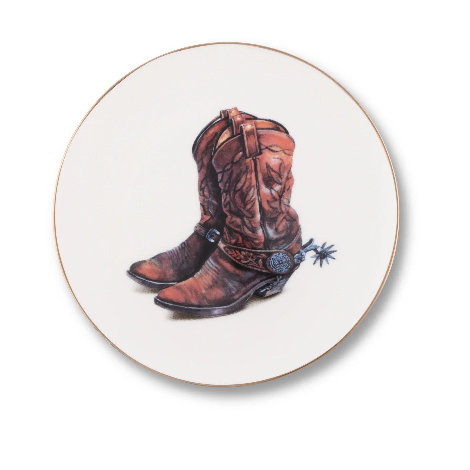 Vintage Cowboy Boots Bone China Plate - Western Style Decorative Dish for Home Decor, Gift Giving & Collectibles | Perfect for Dining, Display & Western Themed Parties