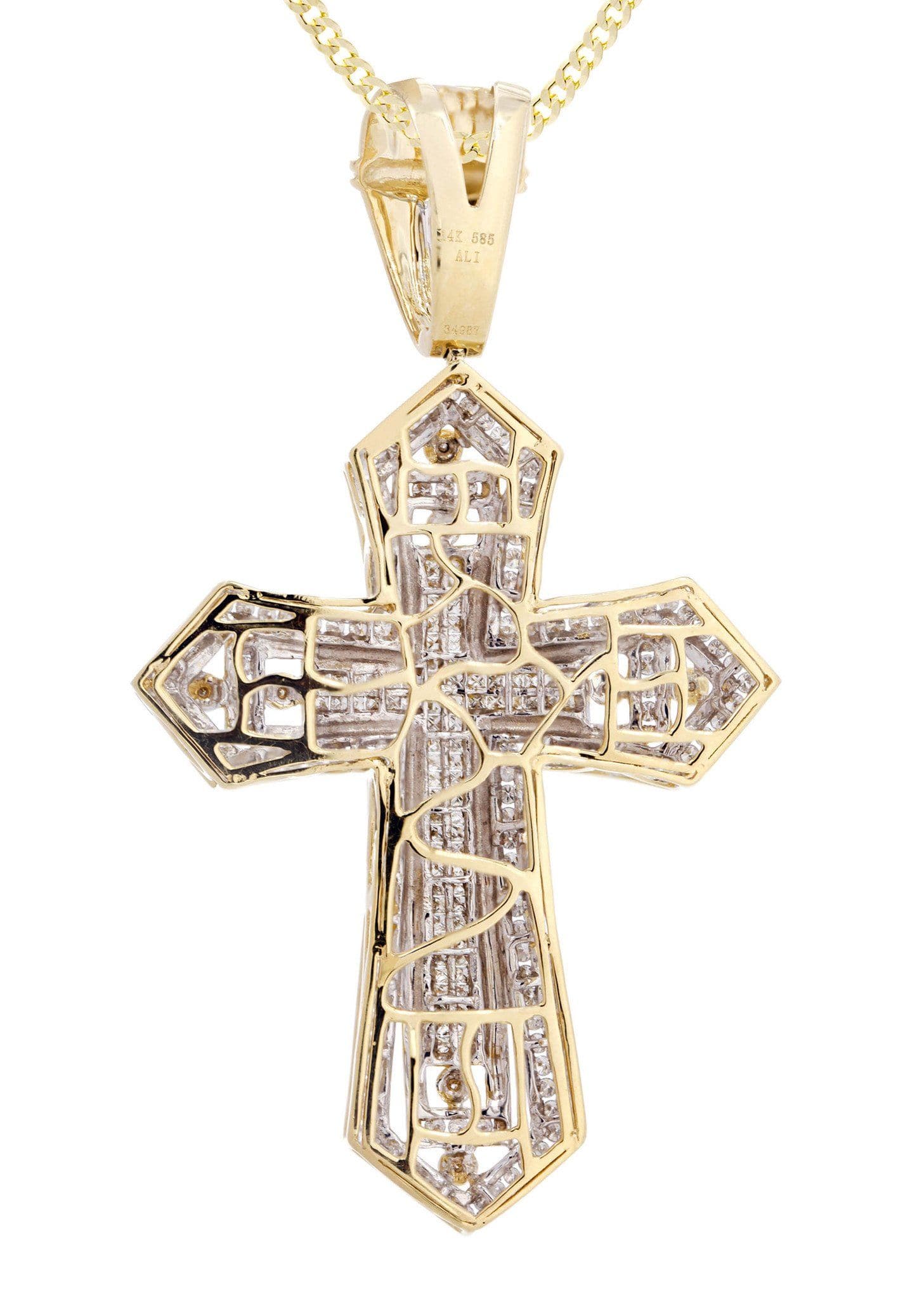 14K Yellow Gold Diamond Cross Pendant Necklace | 4.08 Carat Total Weight | Perfect for Baptism, First Communion & Religious Gifts