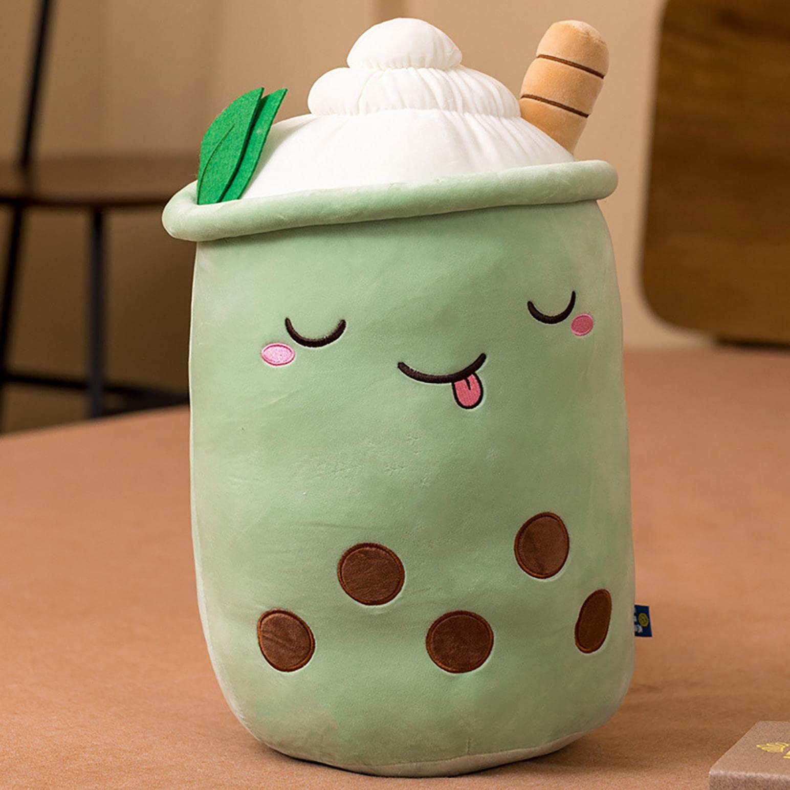 Cute Boba Milk Tea Plush Toy - Adorable Bubble Tea Stuffed Pillow, Boba Cup Shape Doll for Kids & Adults - Perfect Gift for Christmas, Birthday (Green) | Great for Home Decor, Cuddling & Gifts