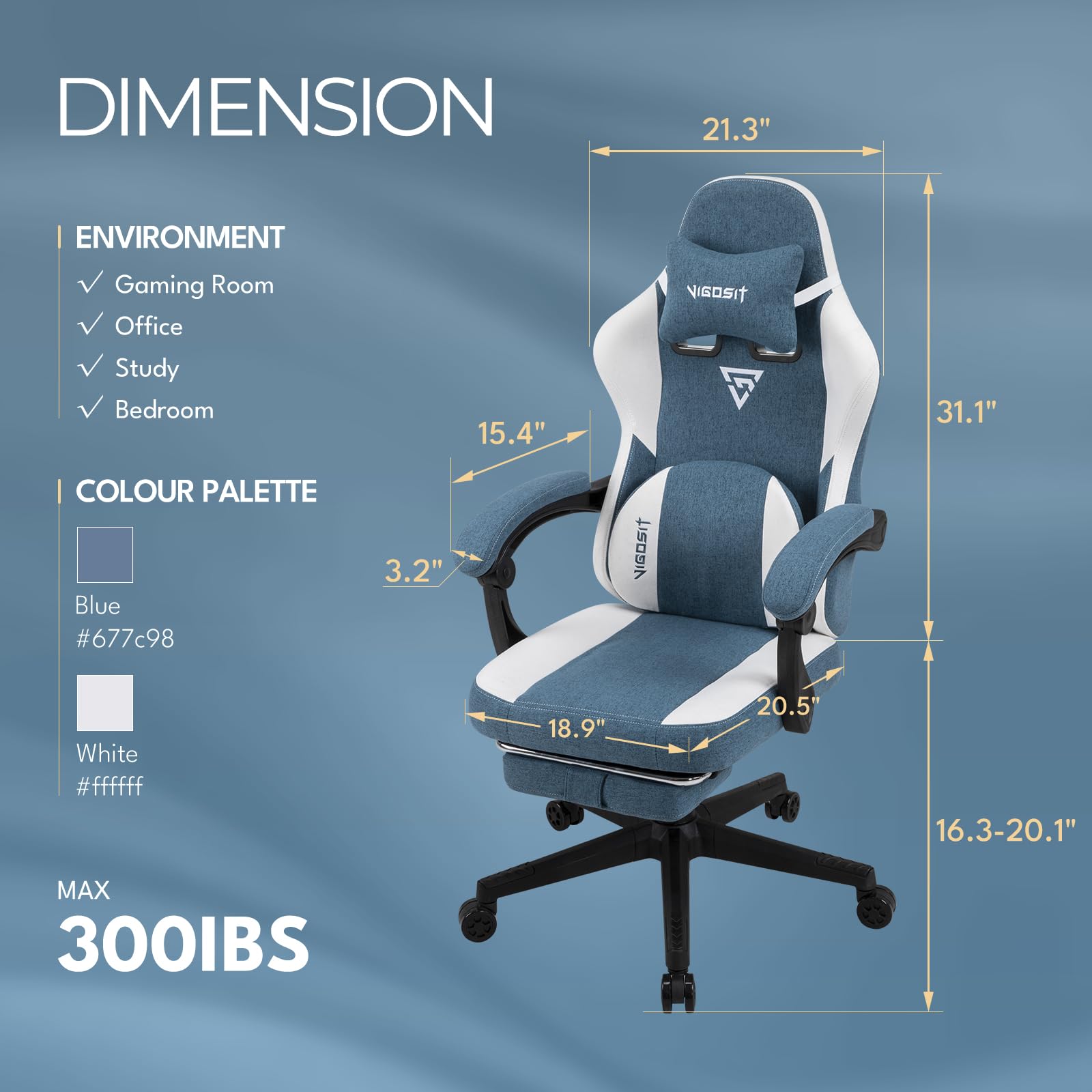 **Ergonomic Gaming Chair PRO - Heavy Duty Office Desk Computer Chair with Lumbar Support & Footrest - Big & Tall Mesh Gamer Chair with Cushion for Adults (Light Blue) - Perfect for Esports, Streaming & Long Work Sessions**