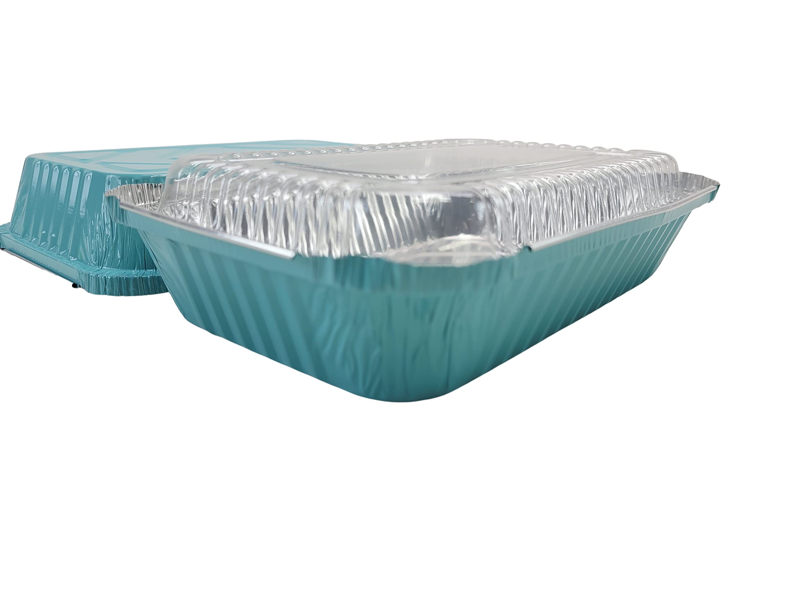 KitchenDance 1.5 LB Colored Aluminum Foil Oblong Pans with Plastic Lids - Durable Shallow Foil Containers for Cooking, Baking, Freezing & Food Storage - Perfect for Restaurants, Catering, Meal Prep & Home Kitchens (6417P)