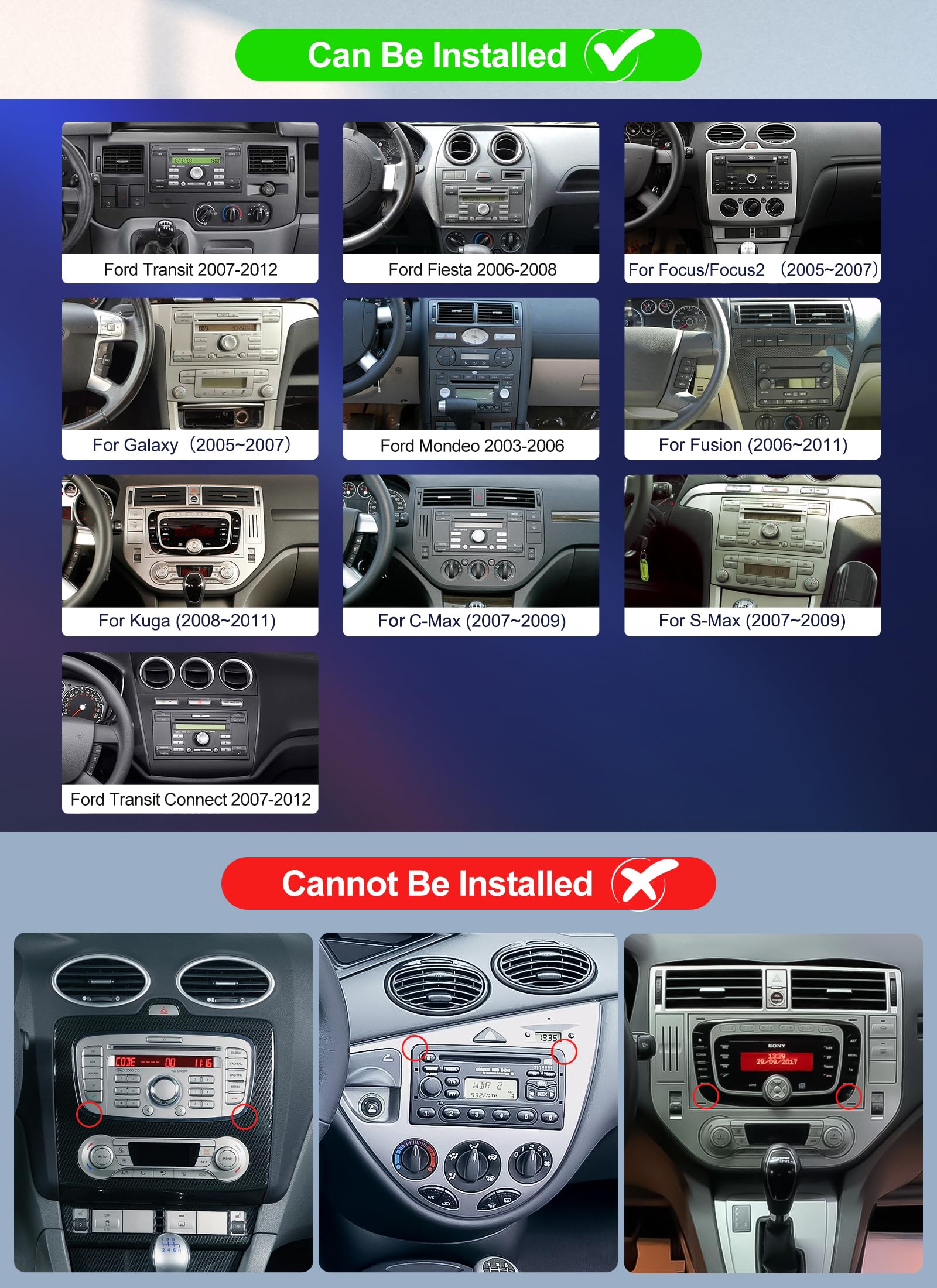 2G+64G Android 13 Car Stereo for Ford Fiesta/Focus/Kuga/Transit Connect/Mondeo/Smax - 7