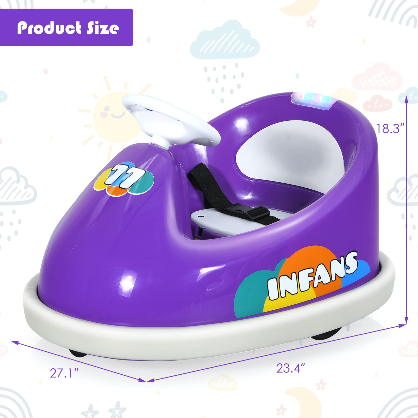 INFANS 6V Kids Electric Ride On Car with 360° Spin, Remote Control, LED Lights & Bluetooth - Rechargeable Bumper Toy Vehicle for Boys & Girls (Purple) | Perfect for Indoor Play, Backyard Fun & Birthday Gifts