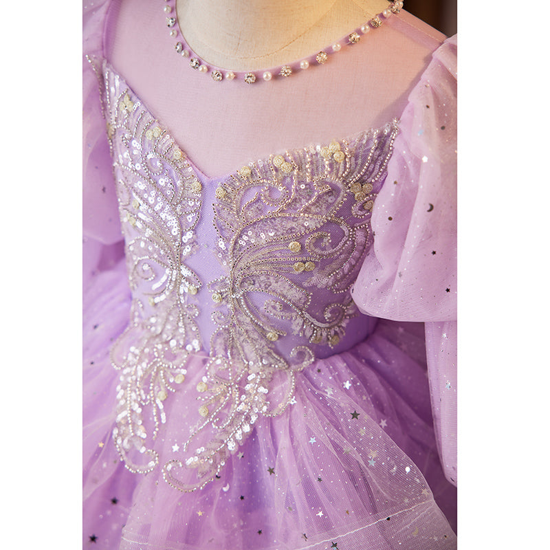 Elegant Purple Sequins Flower Girl Dress for Girls - Puffy Princess Communion & Easter Party Dress | Perfect for Weddings, Baptisms, and Special Occasions