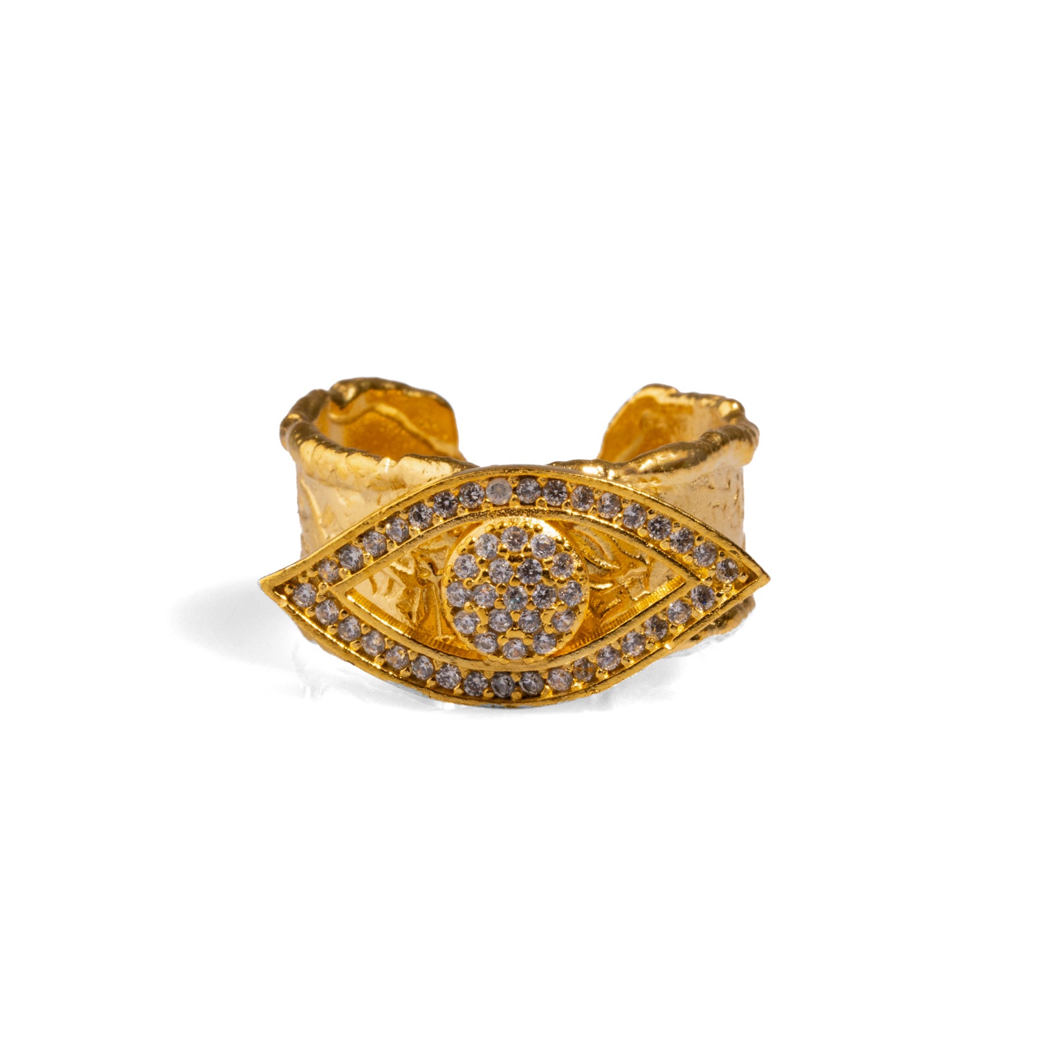 Evil Eye Diamond Ring for Women - 14K Gold Adjustable Statement Jewelry - Perfect for Gifts, Parties & Everyday Wear