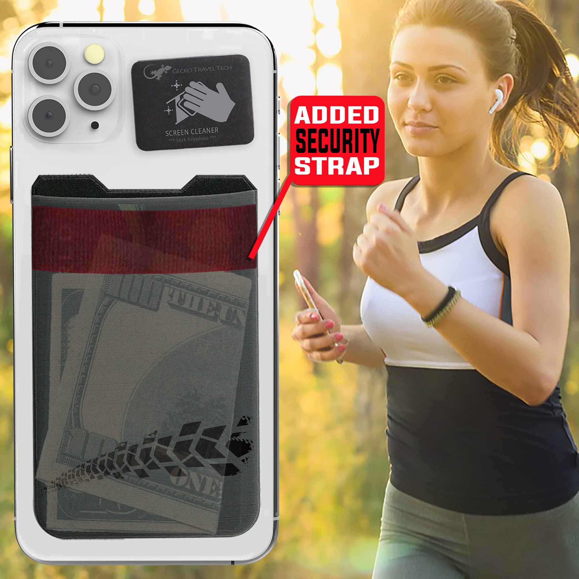 Gecko Stick-On Phone Wallet - Slim Adhesive Card Holder for Credit Cards & Cash - Secure Lycra Pouch for iPhone & Android - Perfect for Gym, Travel & Everyday Use