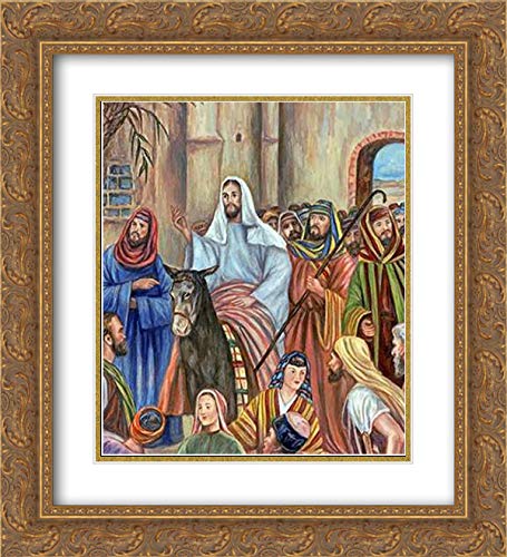 Guercino Giovanni 15x16 Inch Gold Ornate Framed Double Matted Museum Art Print - Entry into Jerusalem Biblical Scene - Perfect for Home Decor, Office Wall Art & Religious Gift