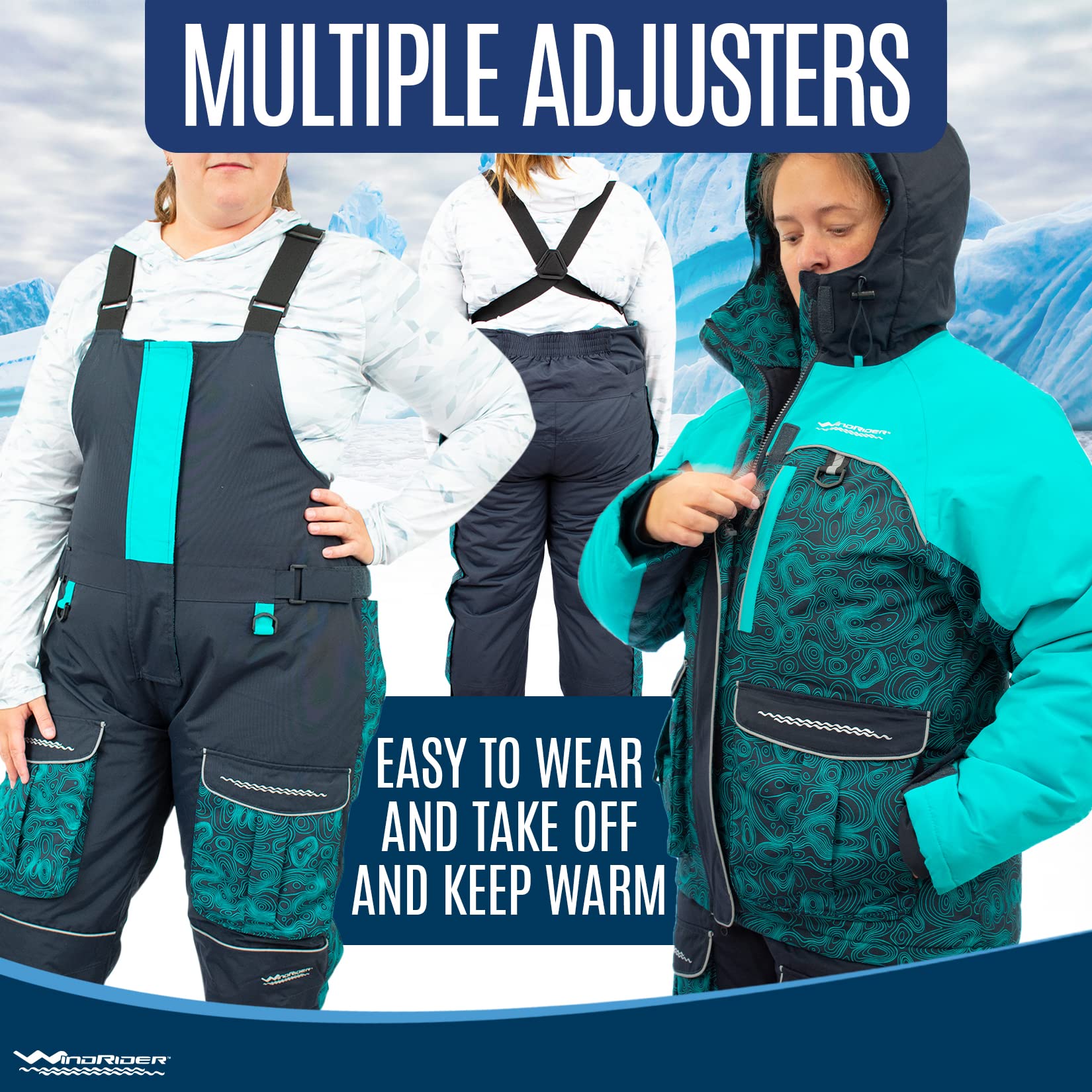 WindRider Unisex Insulated Waterproof Ice Fishing Suit Set - Thermal Bib Overalls & Jacket for Men & Women - Extreme Cold Weather Gear for Ice Fishing, Snowmobiling & Winter Outdoor Activities