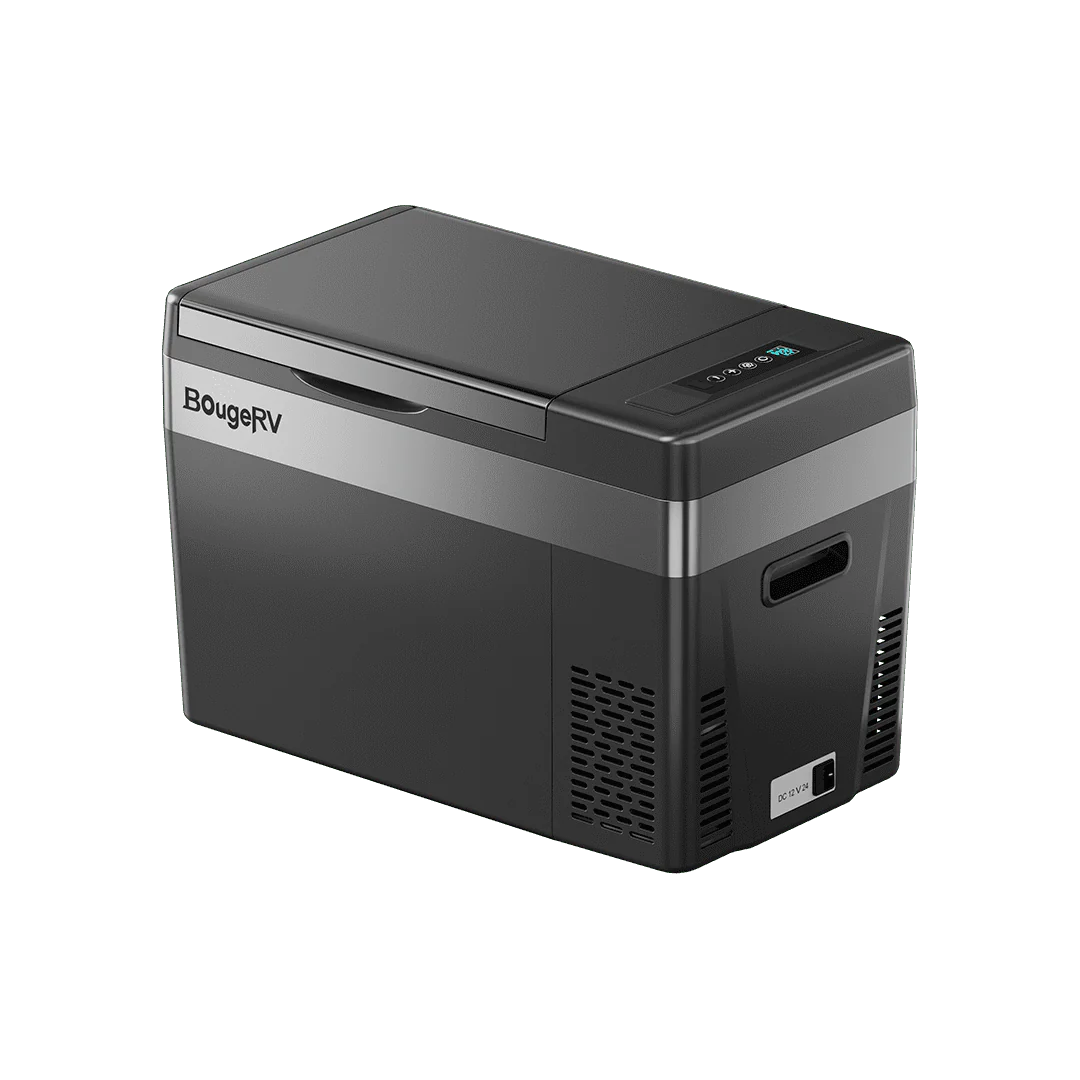 BougeRV 12V 30 Quart (28L) Portable Car Refrigerator - Compact Freezer for Road Trips, Camping & Outdoor Adventures - Black
