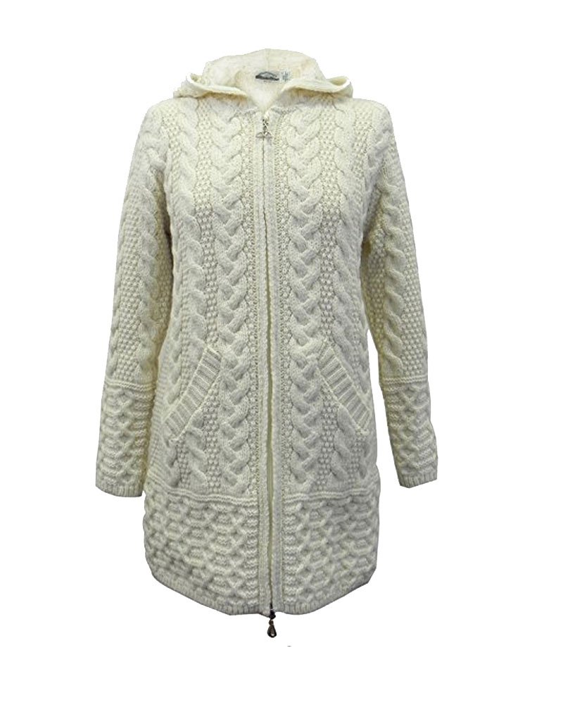 100% Irish Merino Wool Women's Winter Hooded Coat with Pockets - Warm Long Coat for Outdoor Activities, Hiking & Cold Weather Fashion
