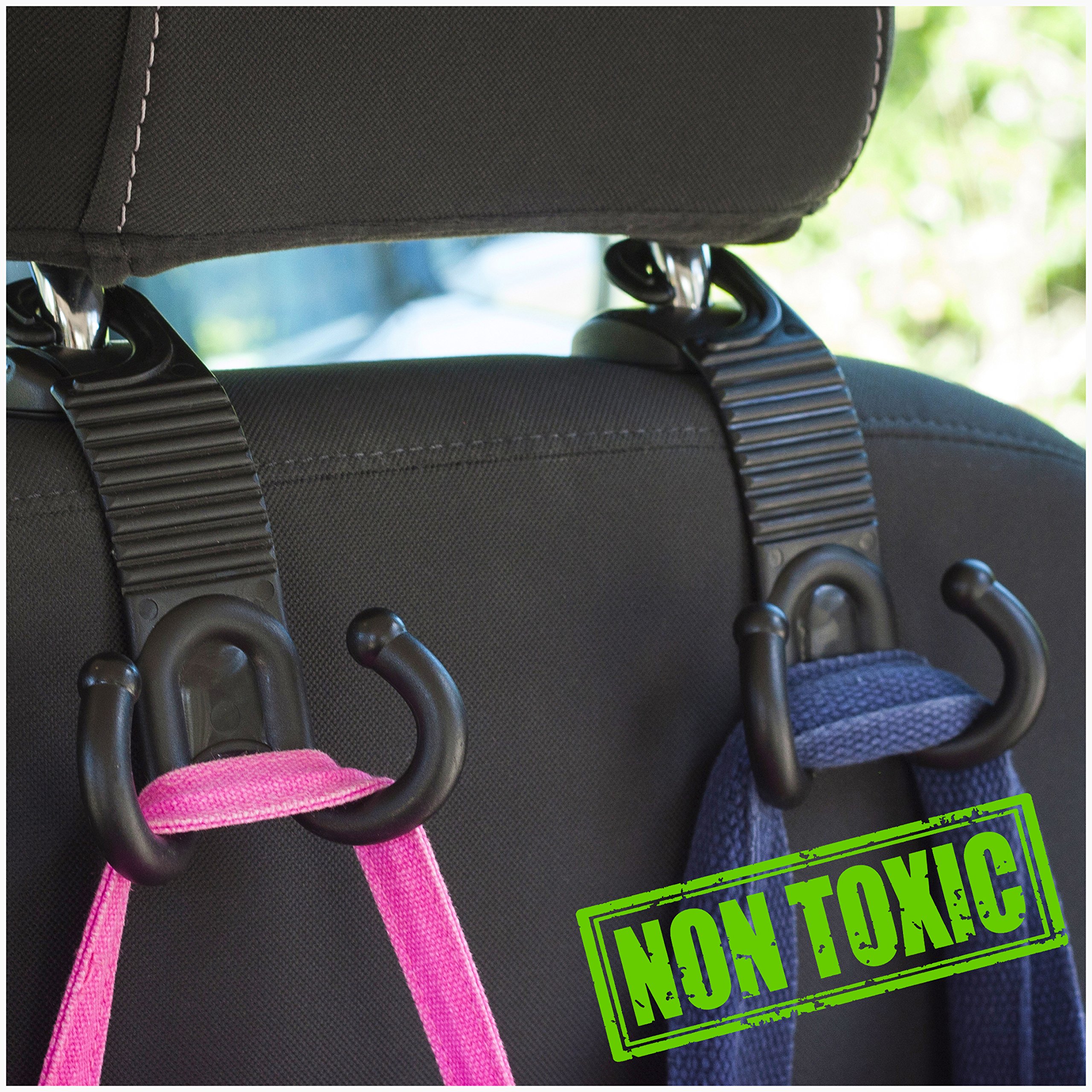Universal Car SUV Seat Headrest Hooks - Heavy Duty Backseat Hanger Organizer for Purse, Grocery Bags, Handbags & Coats - Vehicle Storage Accessories for Men & Women - Perfect for Road Trips, Shopping & Daily Commute