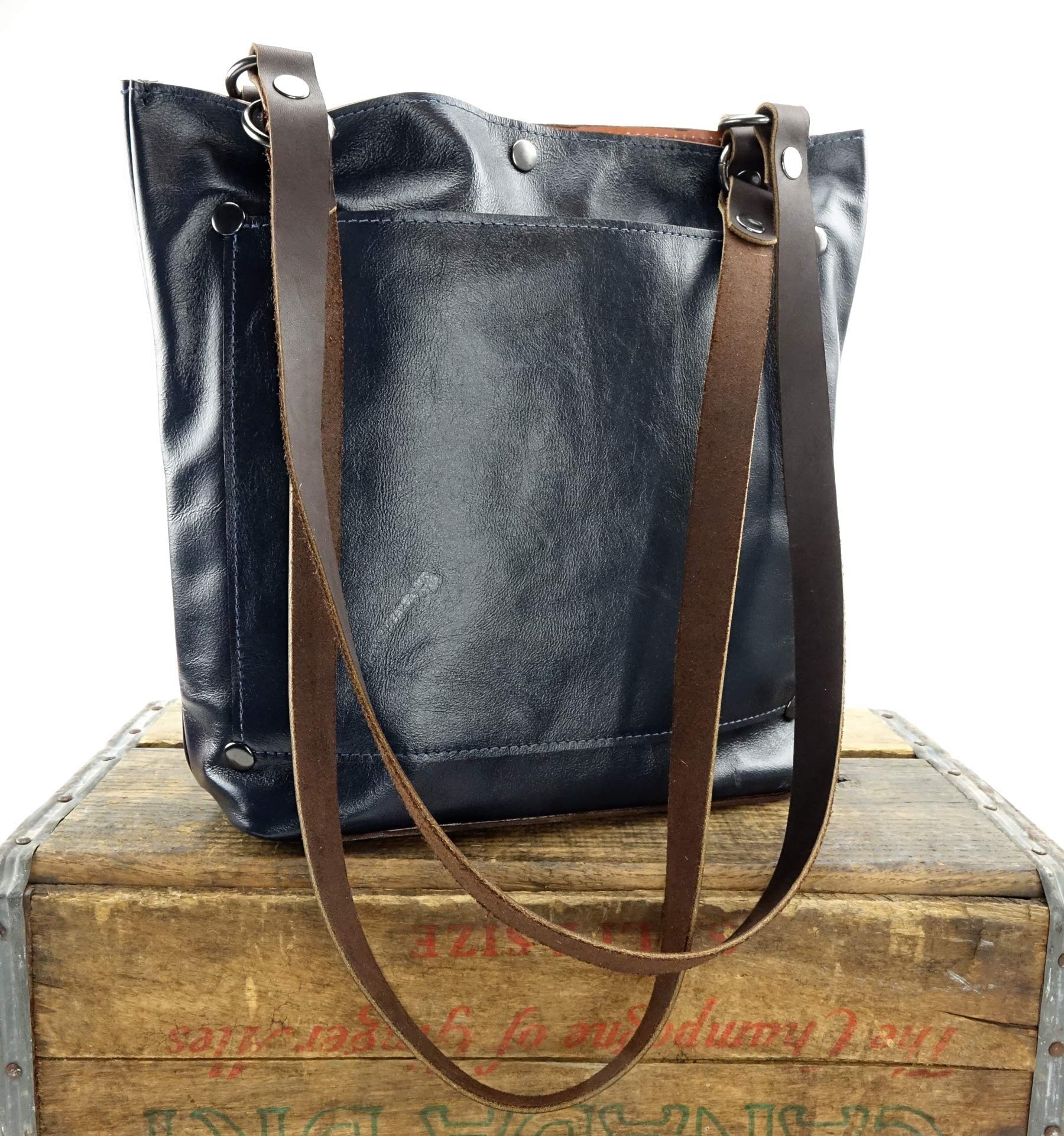 Stylish Navy Blue Leather Shoulder Tote Bag for Women - Perfect for Work, Travel & Everyday Use