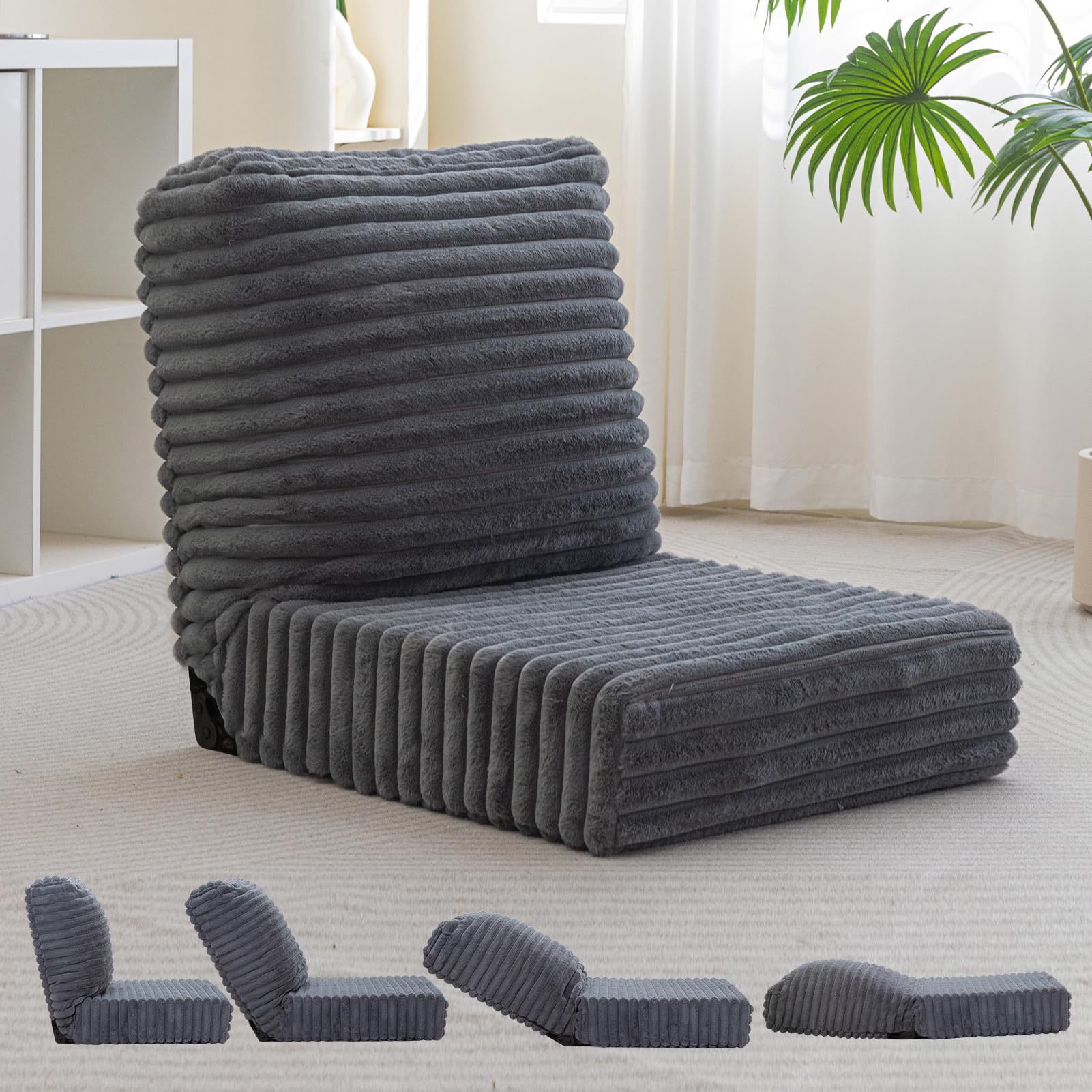 MAXYOYO Adjustable Back Support Floor Chair - Foldable Meditation Sofa with Thick Cushion in Grey | Perfect for Yoga, Reading & Relaxing at Home
