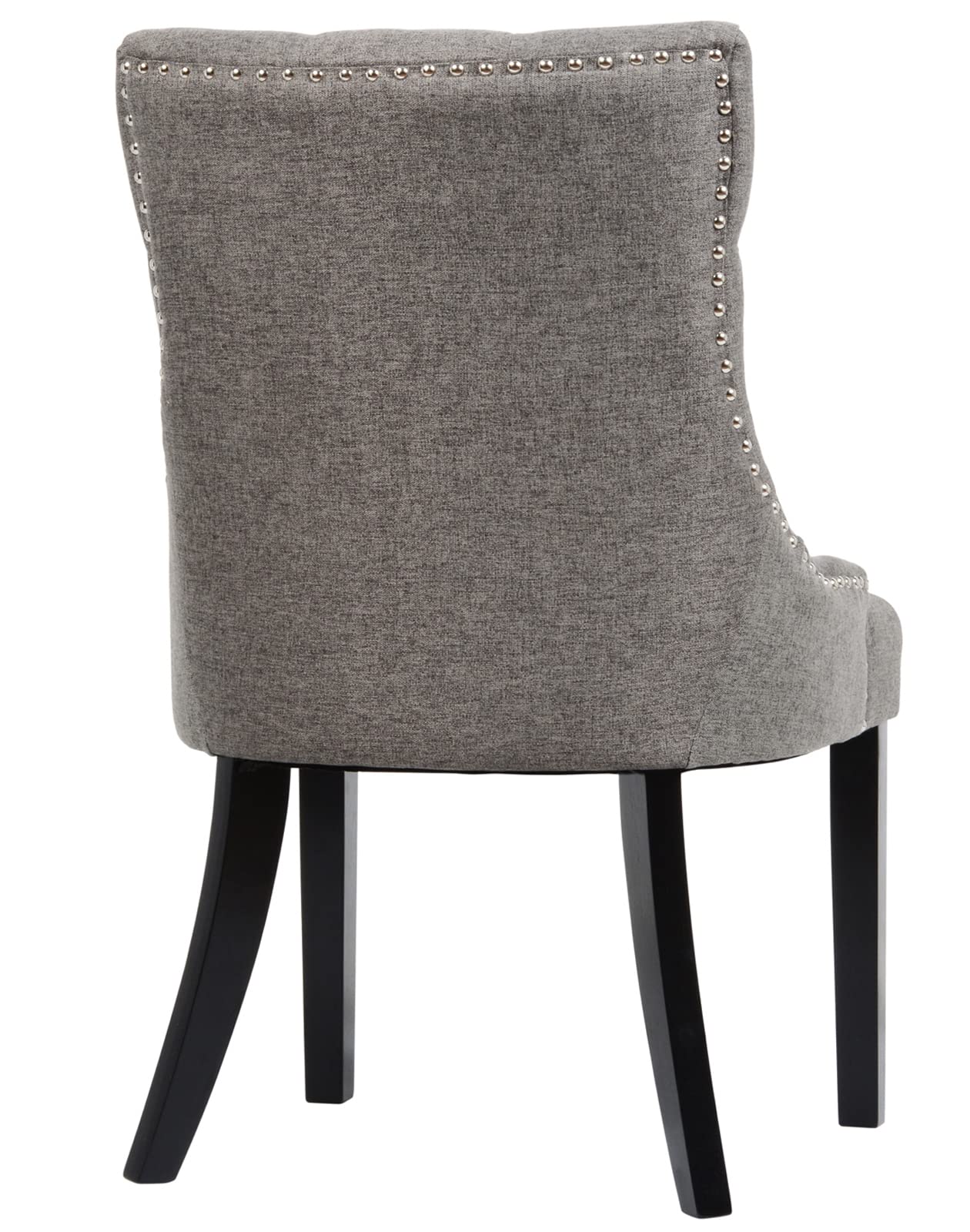 Modern Dark Grey Upholstered Dining Chairs Set of 2 - Tufted Fabric Kitchen Chairs with Black Wood Legs for Dining Room & Living Room Accent - Perfect for Home Decor, Family Gatherings and Dinner Parties