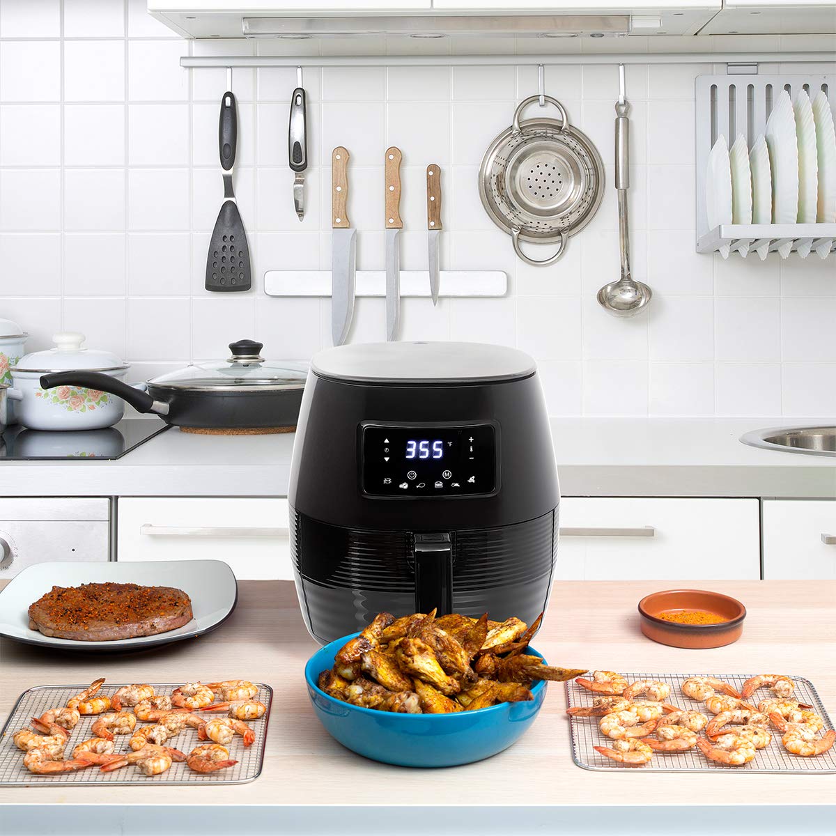 Deco Chef 5.8QT (19.3 Cup) Digital Electric Air Fryer with Accessories & Cookbook - Healthy Air Frying, Roasting, Baking, Crisping & Reheating - Perfect for Family Meals, Quick Snacks & Meal Prep (Black)