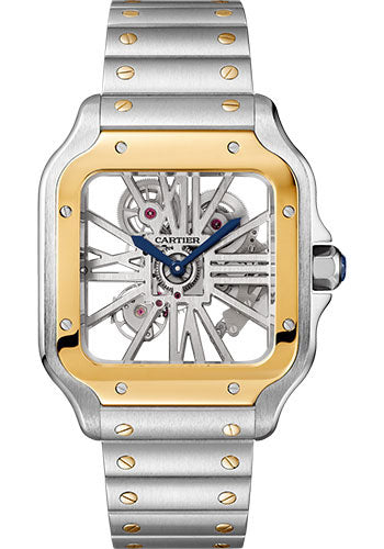 Cartier Santos De Cartier Skeleton Men's Watch - Stainless Steel & 18K Yellow Gold Luxury Timepiece for Business & Formal Occasions