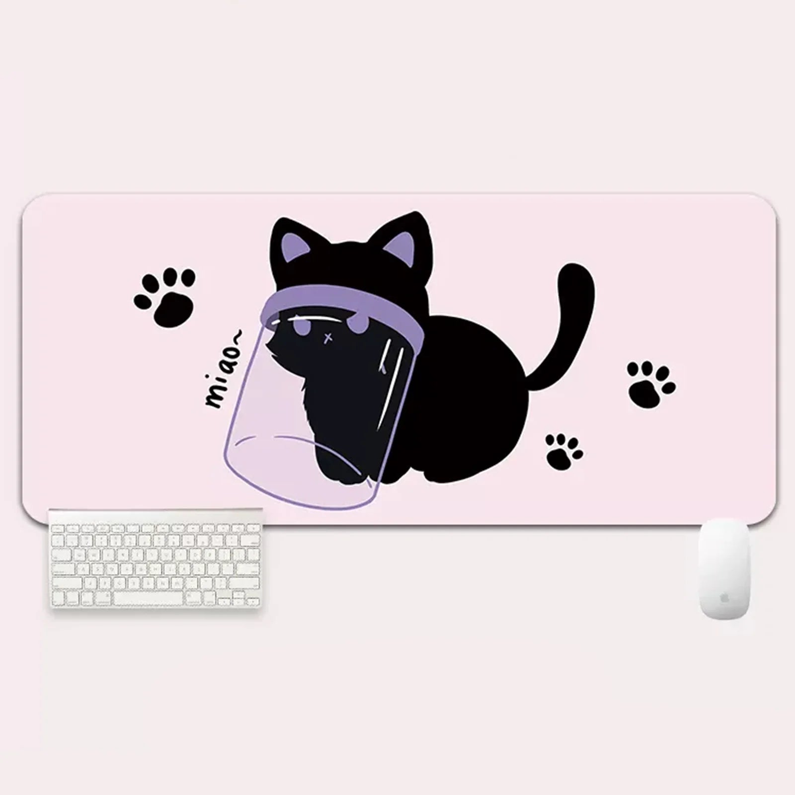YUZNII Oversized Cartoon Kitten Mouse Pad - Non-Slip Gaming Desk Mat with Cute Cat Design, Large Extended Mousepad for Computer, Laptop, Office & Home Workspace (35.4x15.7 Inches) - Perfect for Work, Gaming & Study