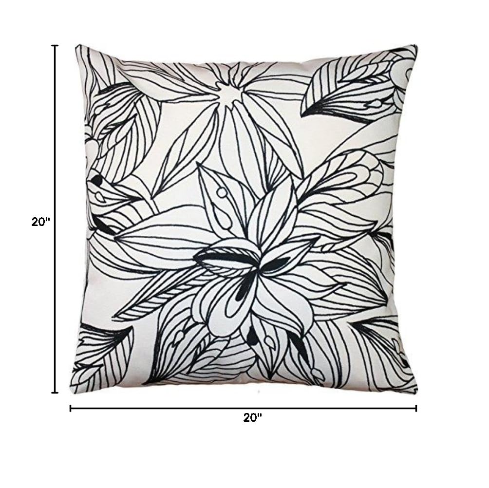 Karalina Collection Pen and Ink Flowers Decorative Throw Pillow 20x20 - Soft Home Decor Accent for Sofa, Bed & Living Room