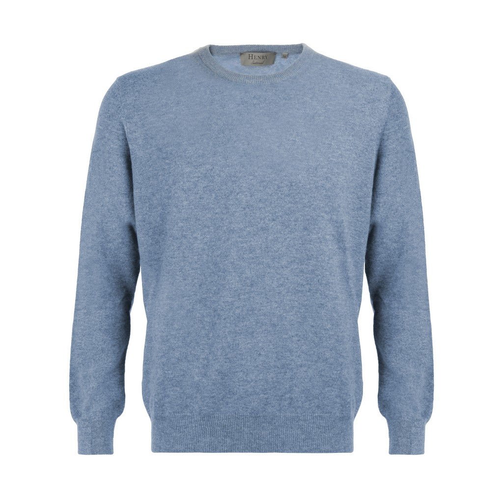 Premium 12GG Cashmere Crew Neck Sweater for Men - Light Blue | Soft & Warm Winter Knitwear | Ideal for Office, Travel & Casual Outfits