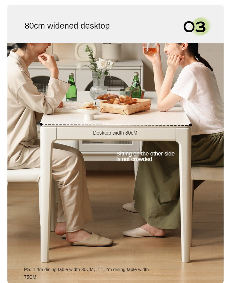 Birch Solid Wood Dining Table - White Cream Rock Plate Design for Modern Farmhouse & Rustic Kitchen Decor | Perfect for Family Gatherings & Dinner Parties