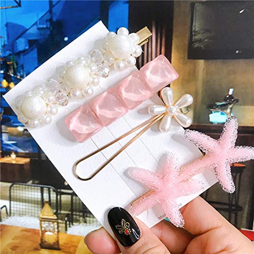 HOSMENDFOE 4pcs Women's Hair Clips Set - Korean Style Simulation Pearl Barrettes with Love Heart Design, Pink Hairpins for Girls & Women | Perfect for Weddings, Parties & Daily Hair Accessories