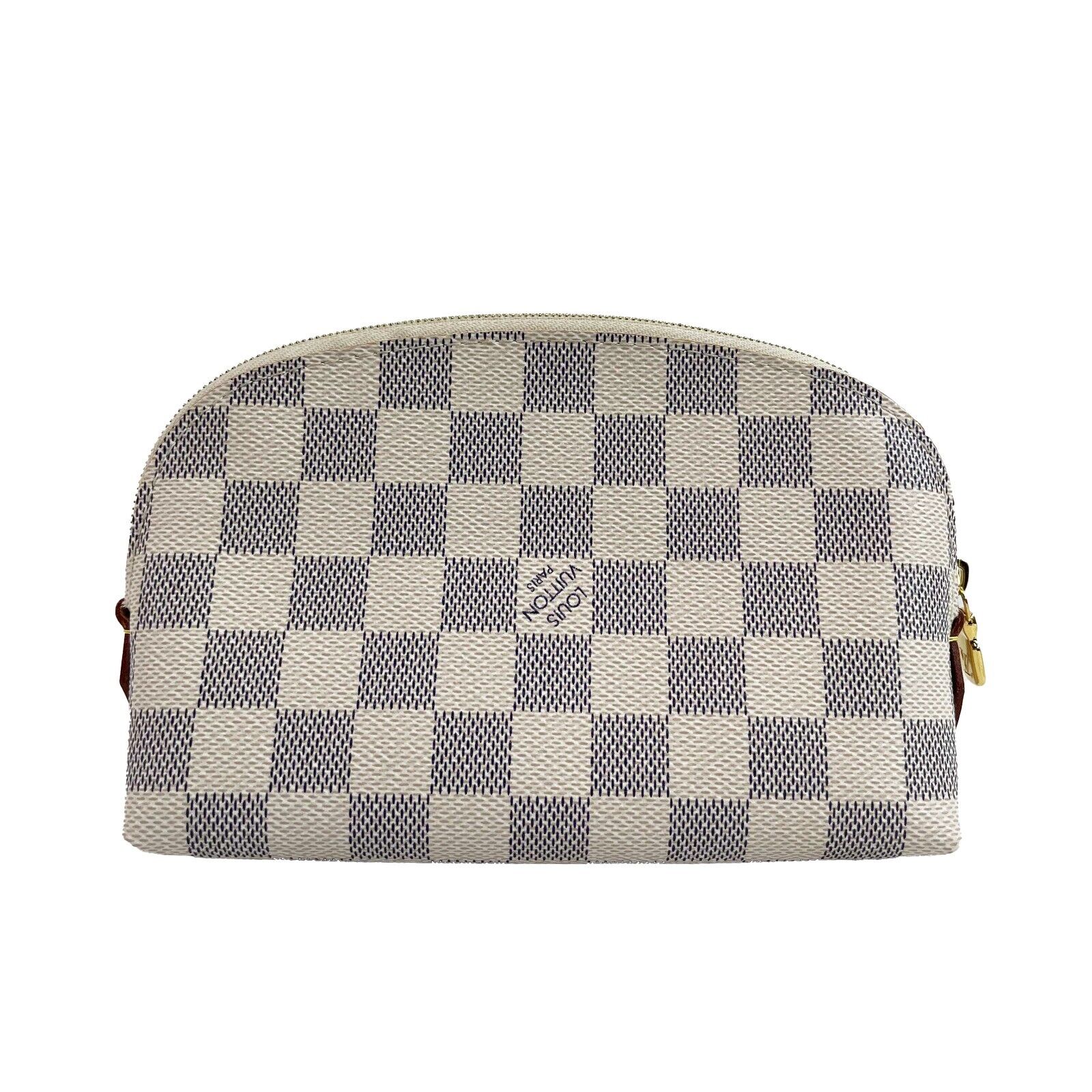 Louis Vuitton Damier Azur Canvas Cosmetic Pouch - White Designer Makeup Bag with Box | Travel Organizer & Luxury Accessory Storage