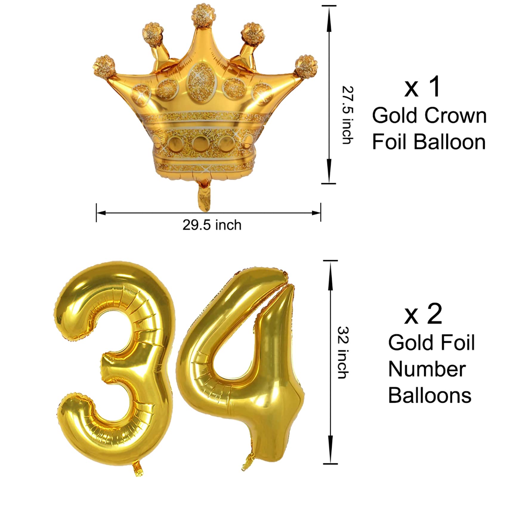 Black and Gold 34th Birthday Decorations Set - 34 Number Balloon, Happy Birthday Banner & Party Supplies for Men & Women | Perfect for 34 Year Old Birthday Parties, Milestone Celebrations & Adult Birthday Decor