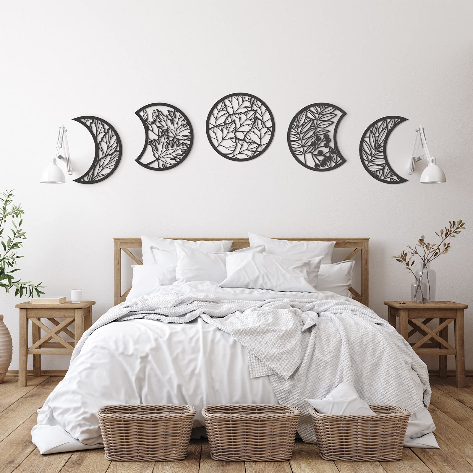 Jetec 5-Piece Moon Phase Wall Decor Set - Handcrafted Wooden Hanging Wall Art, Boho Chic Home Decor for Living Room, Bedroom, Bar & Office (Black, 10.6 Inch) - Perfect for Meditation Spaces, Yoga Studios & Spiritual Retreats