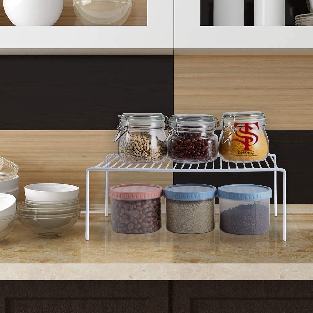 TechSrmaji™ Stainless Steel Kitchen Organizer - Multipurpose Dish Rack, Plate Stand & Utensil Holder for Cabinets | Space Saving Storage Shelves & Cup Stand | Chrome-Silver Small Size | Perfect for Small Kitchens, Countertops & Pantry Organization