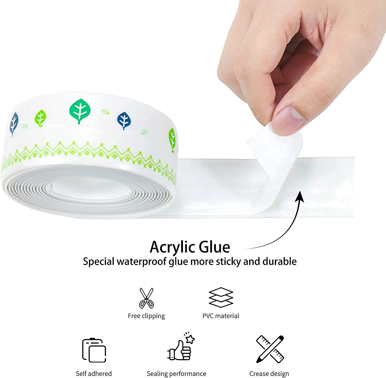TOPHAVEN Waterproof Silicone Caulk Strip - Self-Adhesive PVC Sealing Tape for Kitchen, Bathroom, Bathtub, Sink & Floor Edges - Wall & Edge Protection (1 Pack) - Perfect for Home Repairs & Waterproofing Projects