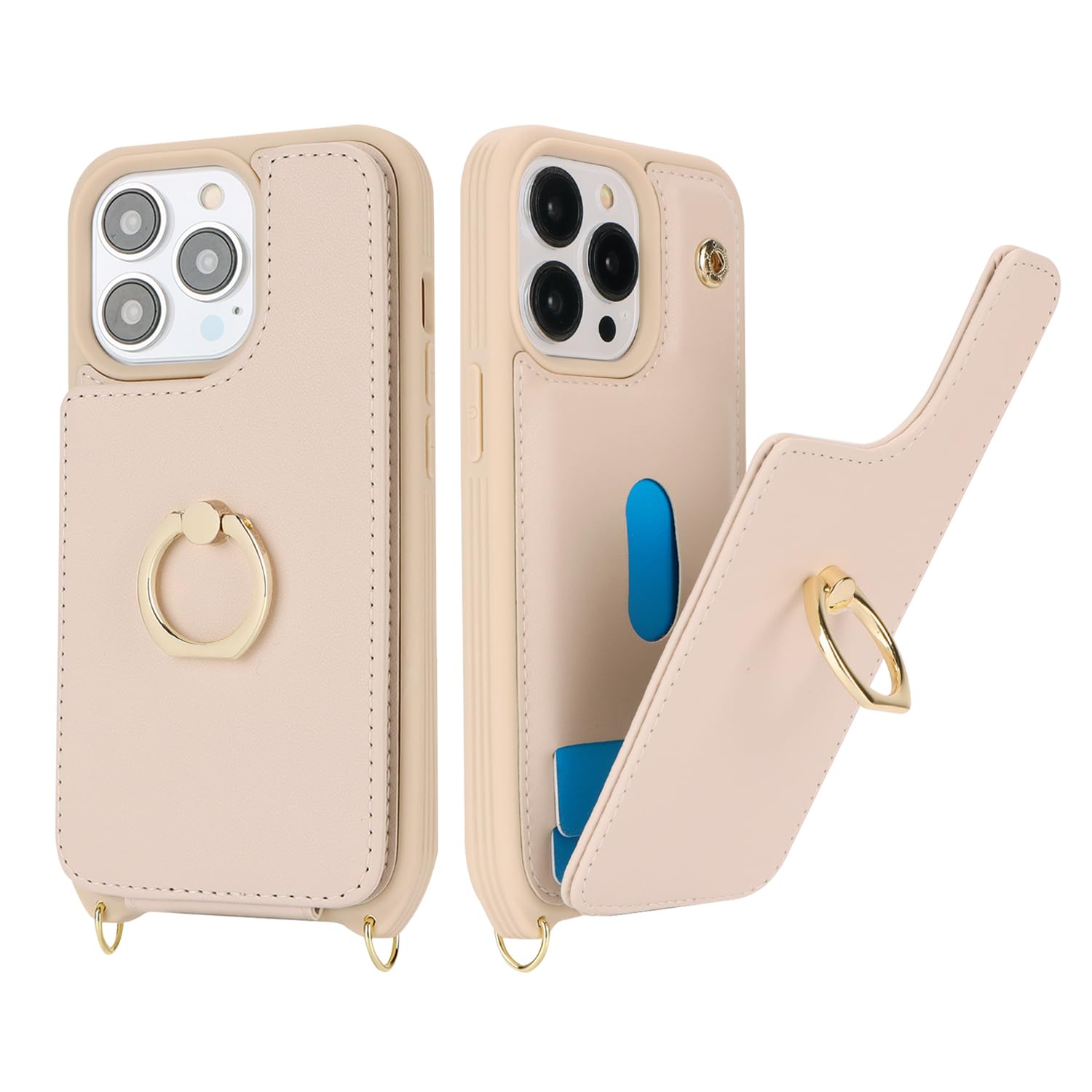 Premium iPhone 13 Pro Wallet Case with Card Holder & Crossbody Strap - 6.1 Inch Slim Protective Cover with Ring Stand, Snap Clasp & Lanyard for Women (Beige) | Perfect for Hands-Free Shopping, Travel & Everyday Convenience