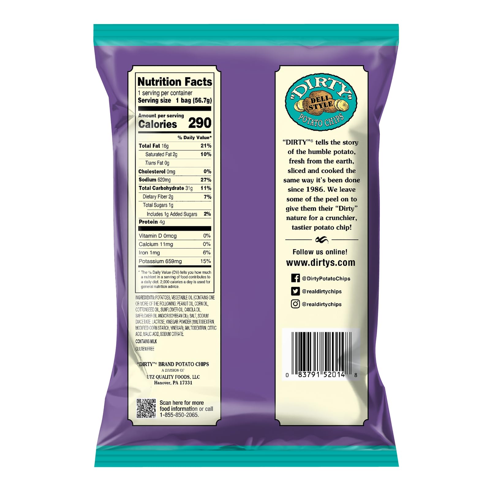 Dirty Chips Salt and Vinegar Flavor - 25 Pack of 2oz Bags | Crunchy Snacks for Parties, Picnics & On-the-Go