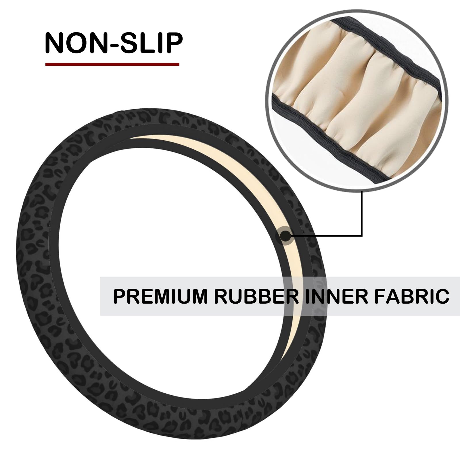 Black Leopard Print Cheetah Elastic Steering Wheel Cover - Non-Slip Breathable Neoprene Car Accessory for Women - Universal 15 Inch Fit for Cars, SUVs, Trucks - Perfect for Daily Commute, Road Trips & Stylish Driving