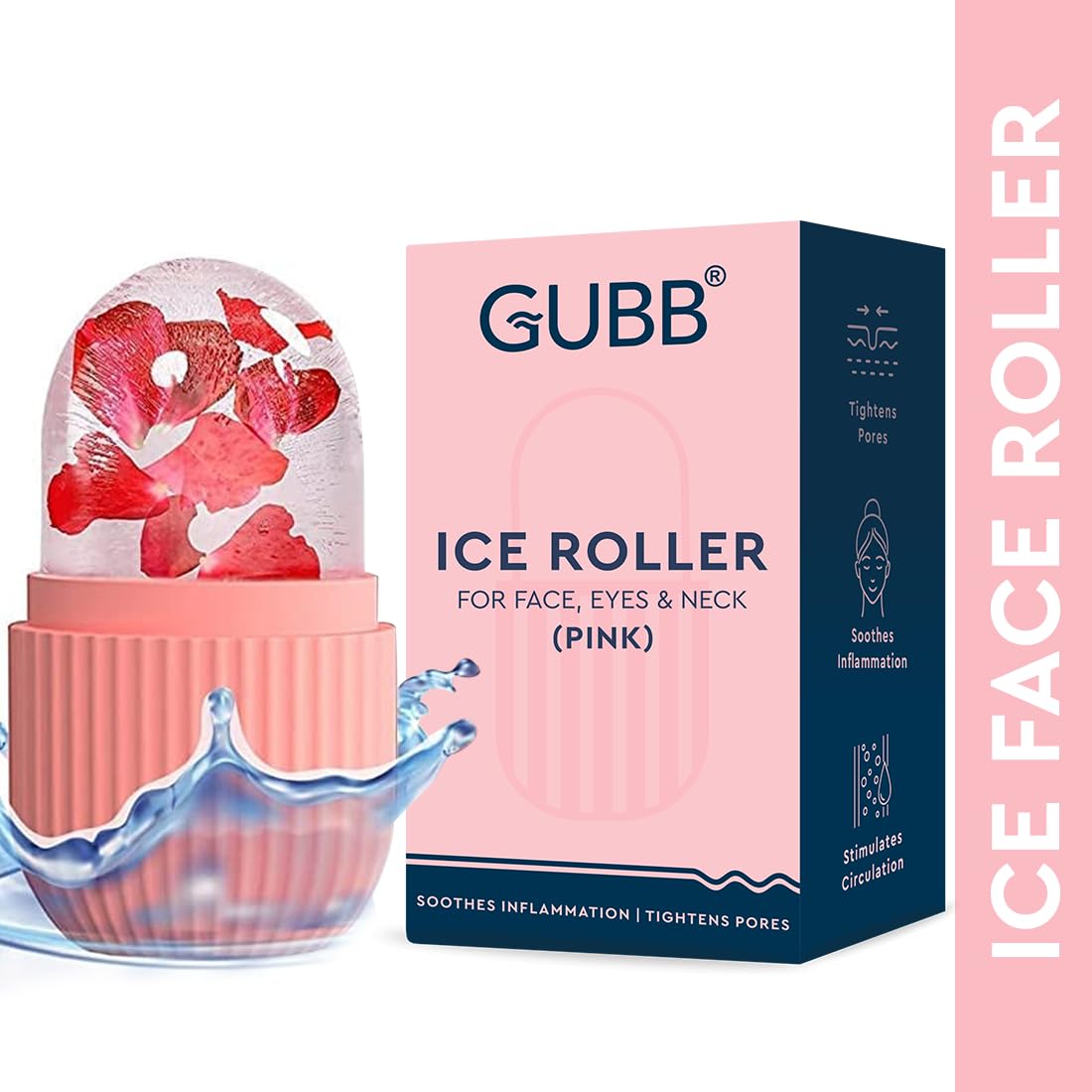 GUBB Ice Roller for Face, Eyes & Neck - Reusable Silicone Facial Massager for Skin Tightening & Glow | Reduce Puffiness & Dark Circles | Perfect for Morning Routine & Post-Workout Recovery (Pink)