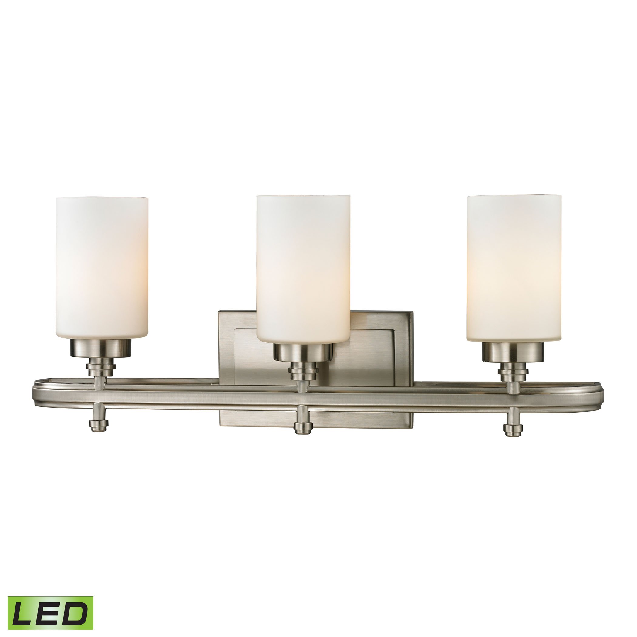 Dawson 3-Light Brushed Nickel Bathroom Vanity Light Fixture with White Glass Shades & Included LED Bulbs - Perfect for Bathroom, Powder Room, and Dressing Room Lighting