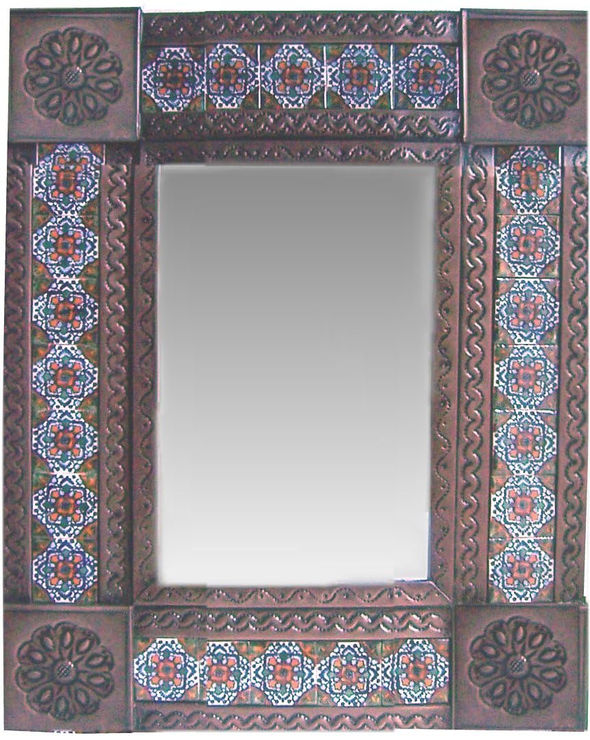 Handcrafted Small Brown Gerona Mexican Tile Mirror - Vintage Bathroom & Entryway Decor