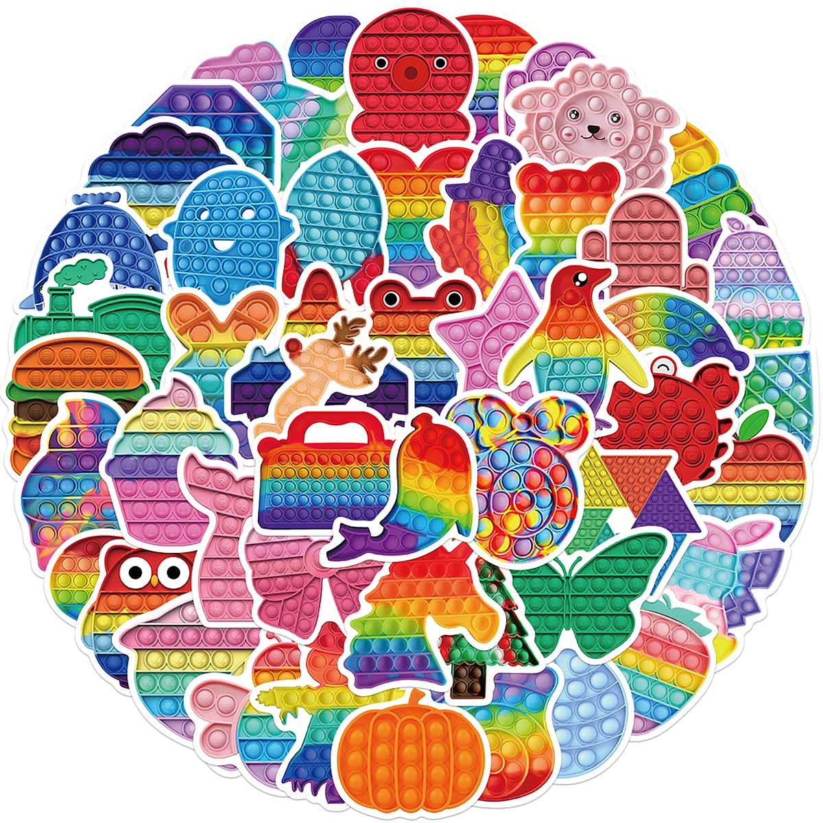 50PCS Pop Fidget Toy Stickers for Kids - Waterproof Push Bubble Stickers for Water Bottles, Phone, Laptop, Scrapbooking - Fun Sensory Toy for Stress Relief & Party Decorations (Great for Teens, Girls & Classroom Activities)