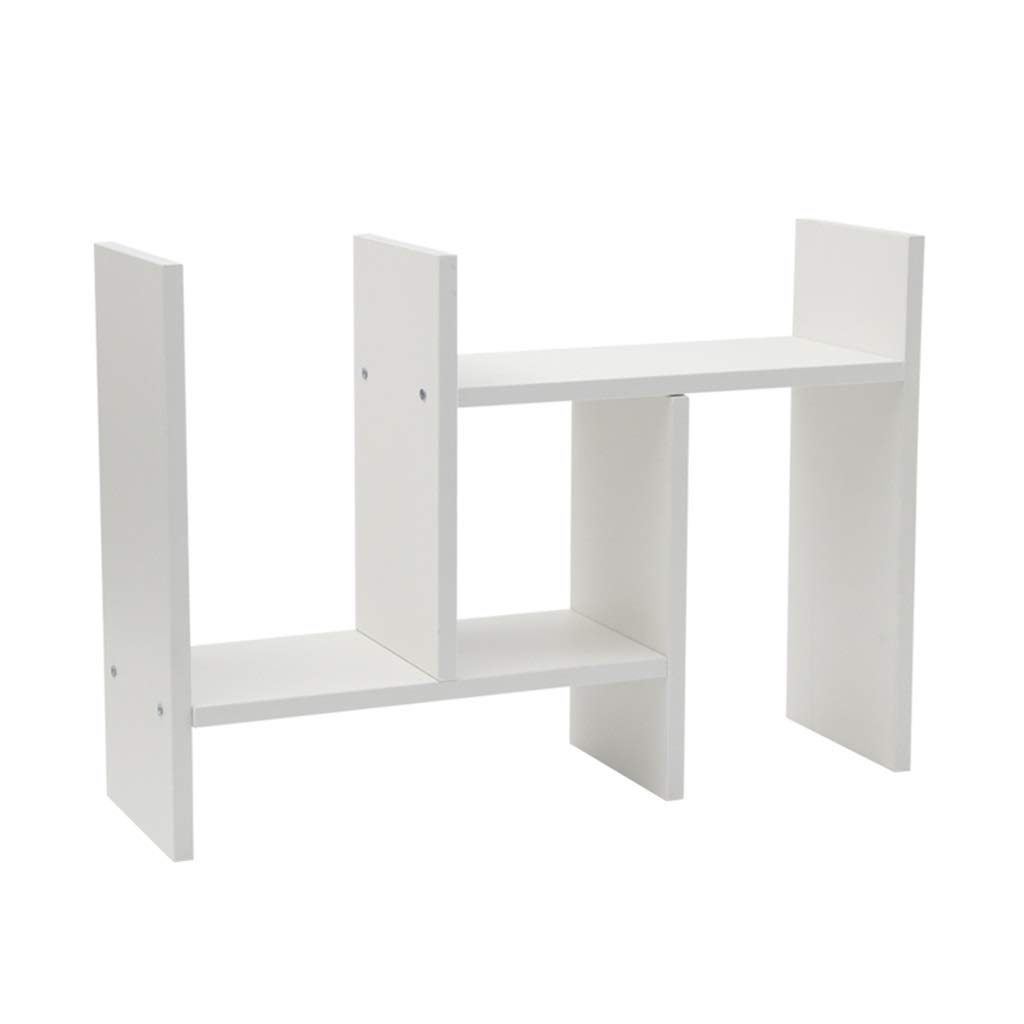 White Large Wooden Desktop Bookshelf - Freestanding Countertop Bookcase, Desk Organizer with Extendable Storage for Literature, Photos & Display - Perfect for Home Office, Study Room & Workspace Organization