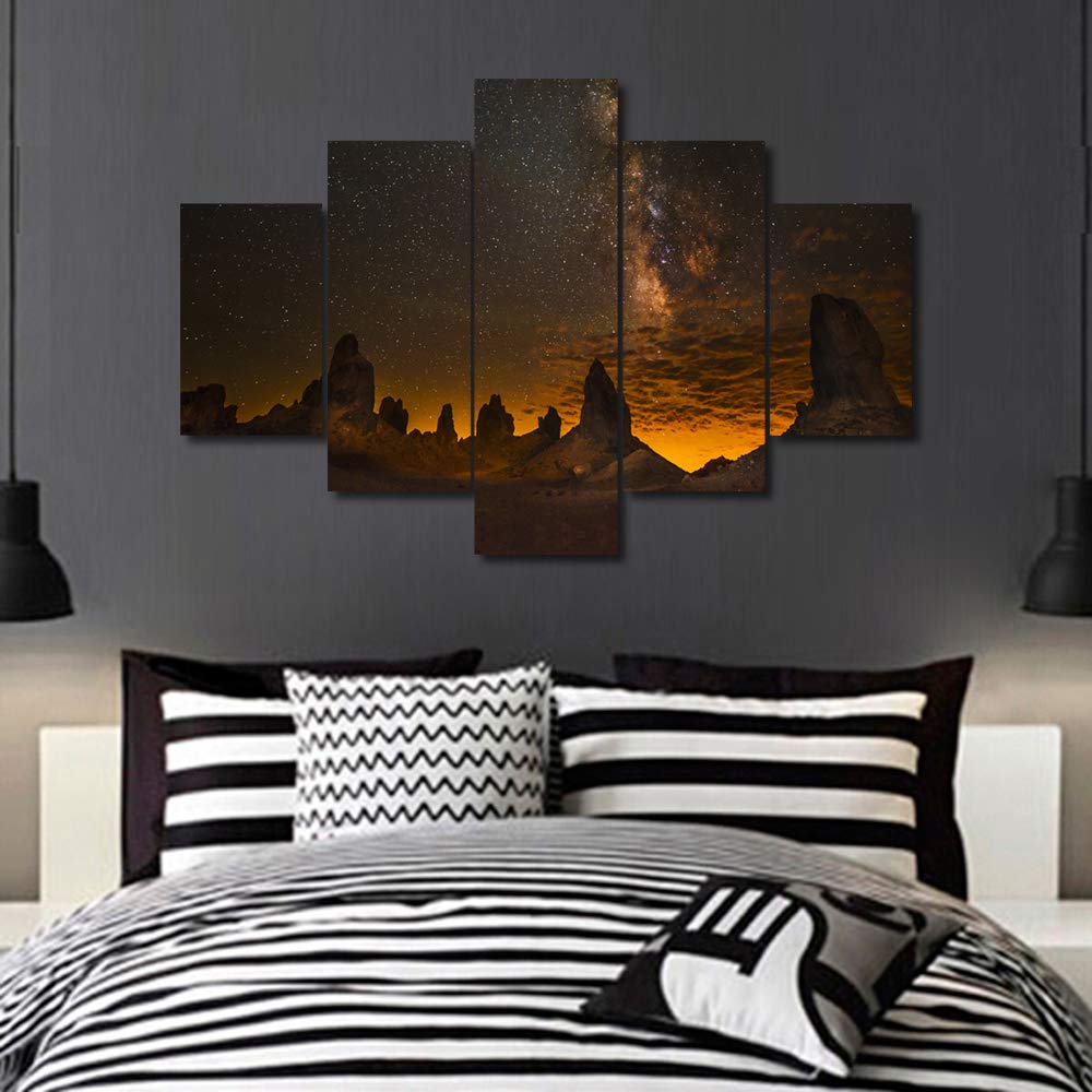 TUMOVO 5-Piece Framed Canvas Wall Art - Stunning California Night Sky with Stars, Rocks & Galaxy, Ready to Hang for Living Room, Bedroom & Home Office Decor | Perfect for Modern Home, Apartment & Workspace Wall Decor