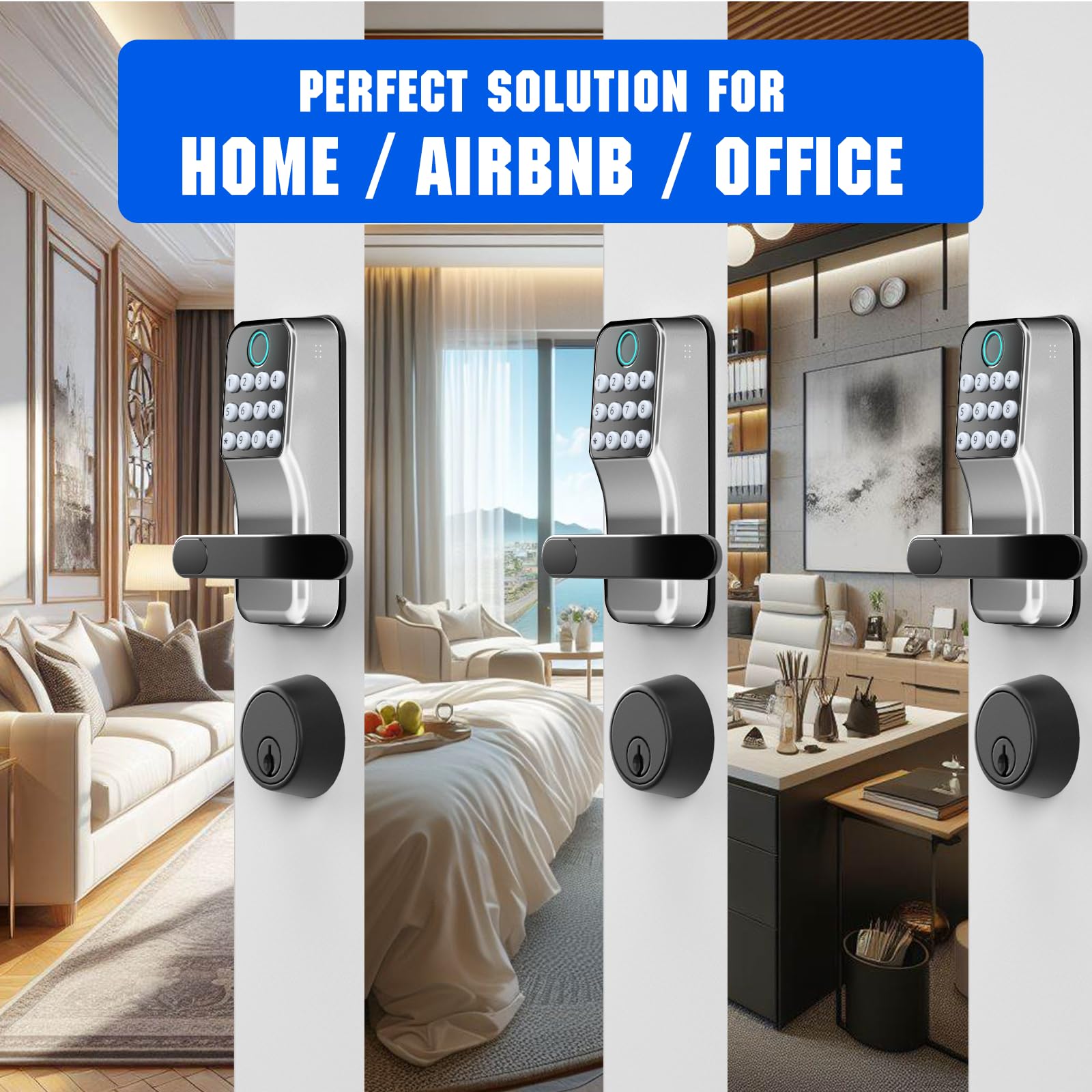 Smart Lock for Front Door - Olumat Keyless Entry Digital Lock with Fingerprint, Keypad & APP Control | Secure Handle Door Lock for Home, Office & Garage | Ideal for Smart Home Security & Hands-Free Access