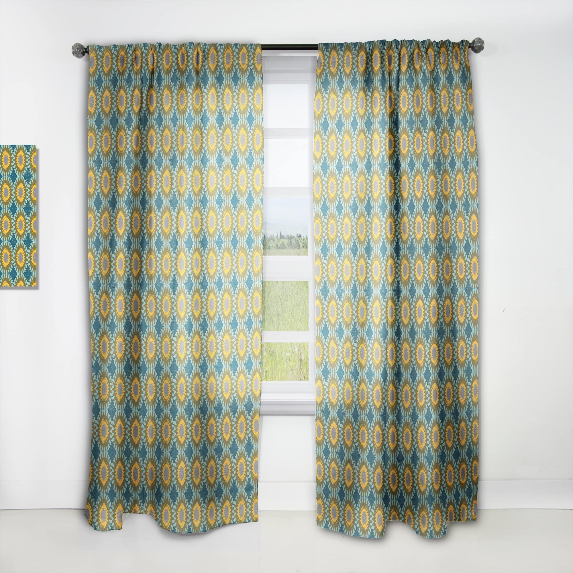 DesignQ Retro Circular Pattern Thermal Insulated Curtains - Single Panel 52x95 Inches for Bedroom & Living Room - Noise Reducing Blackout Drapes for Home Decor