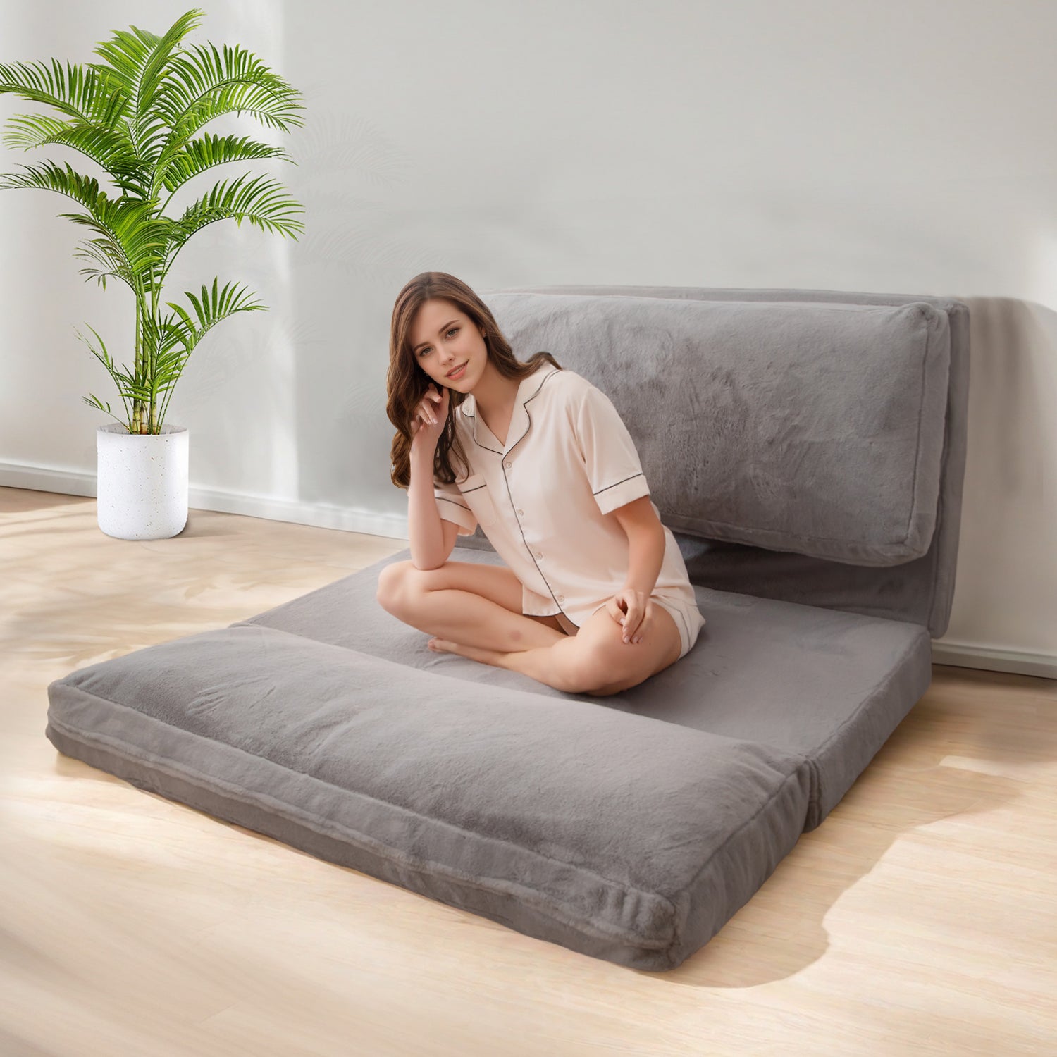 MAXYOYO Bean Bag Folding Sofa Bed - Extra Thick Floor Mattress with Washable Faux Fur Cover | Perfect for Living Room, Bedroom, Dorm & Game Room Lounging