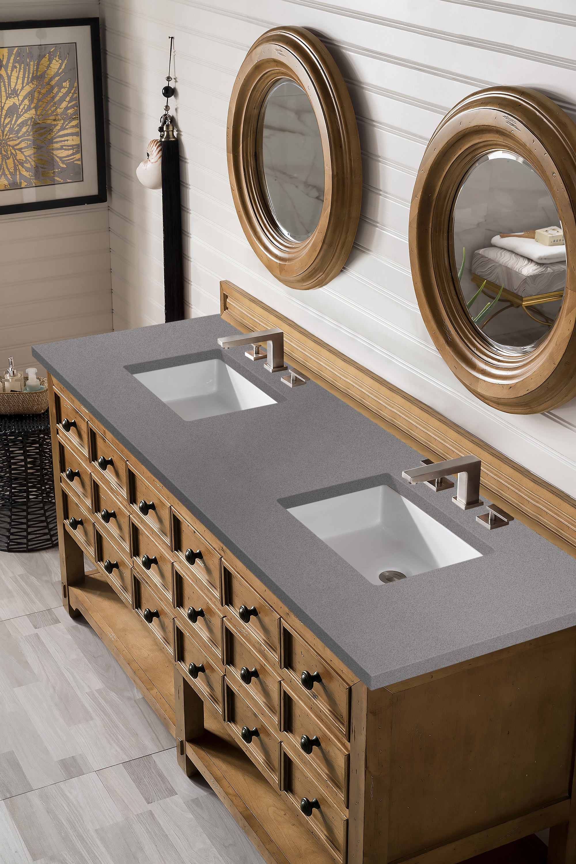 Malibu 72 Inch Double Vanity with Honey Alder Wood and 3CM Grey Expo Quartz Top - Perfect for Modern Bathroom Renovations & Master Bathroom Upgrades