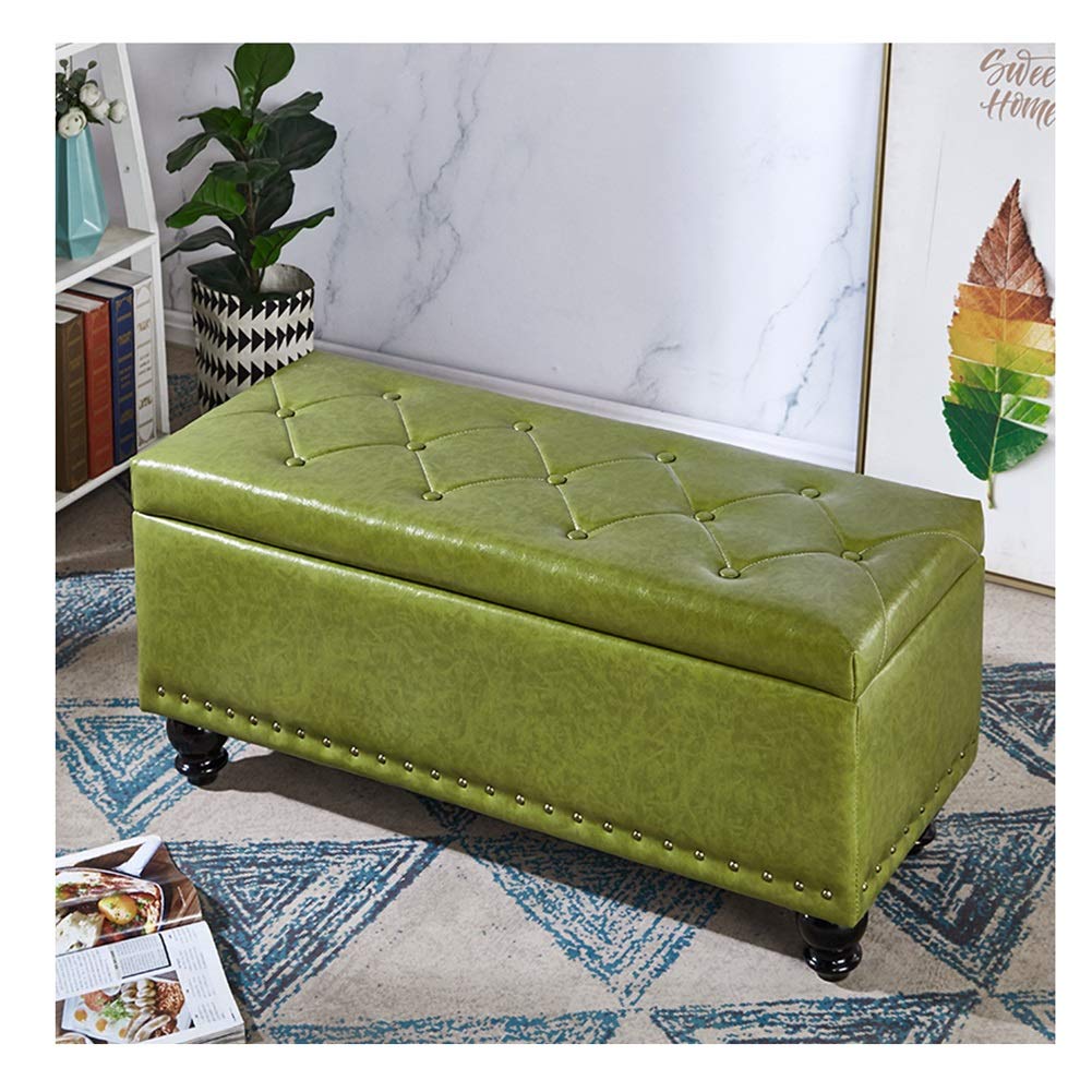 XCJ Folding Storage Ottoman Bench - Extra Padded Toy Box & Organizer (Green, 80x40x45cm) - Perfect for Kids' Room, Living Room & Bedroom Storage Solutions